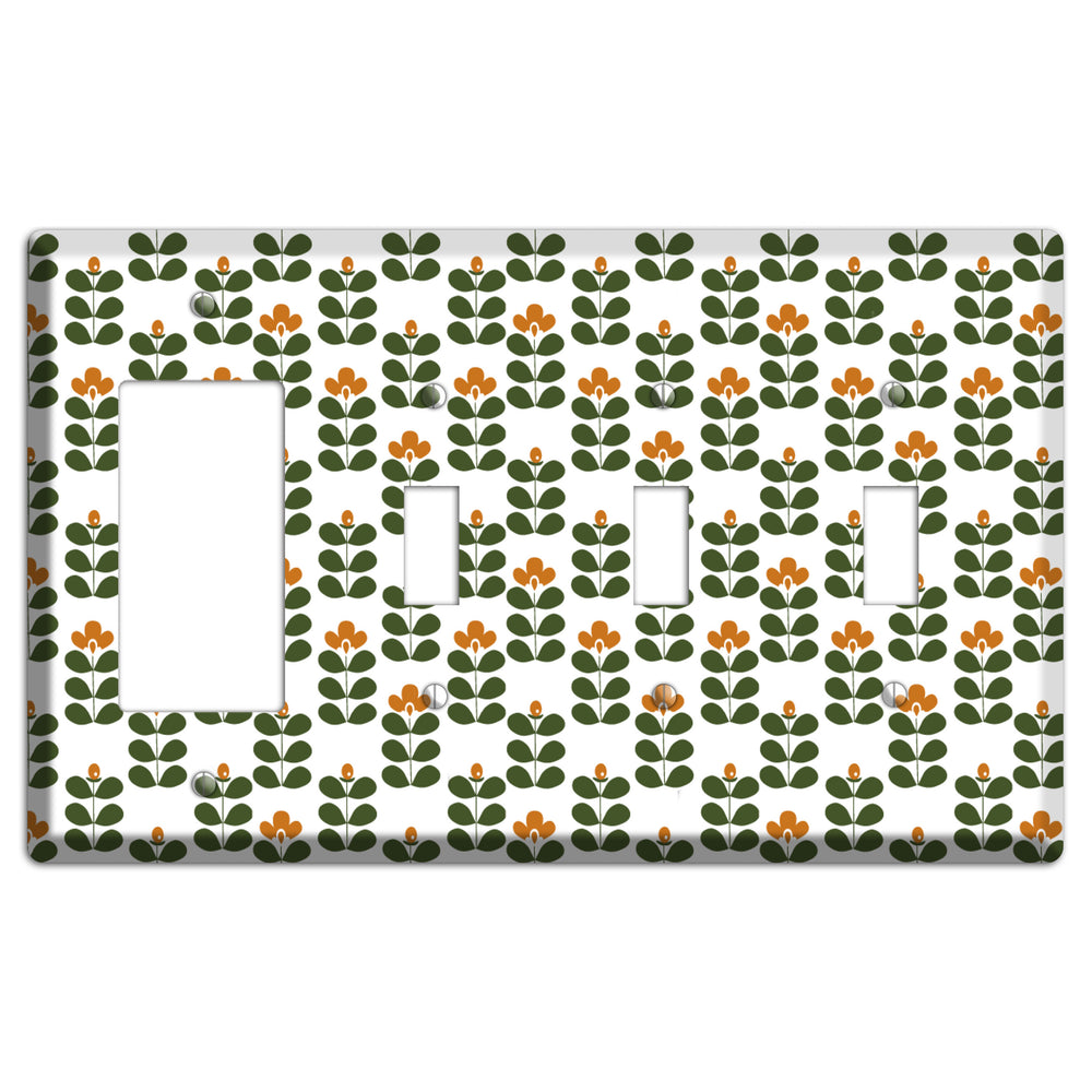 Umber Deco Floral Half Drop Rocker / 3 Toggle Wallplate