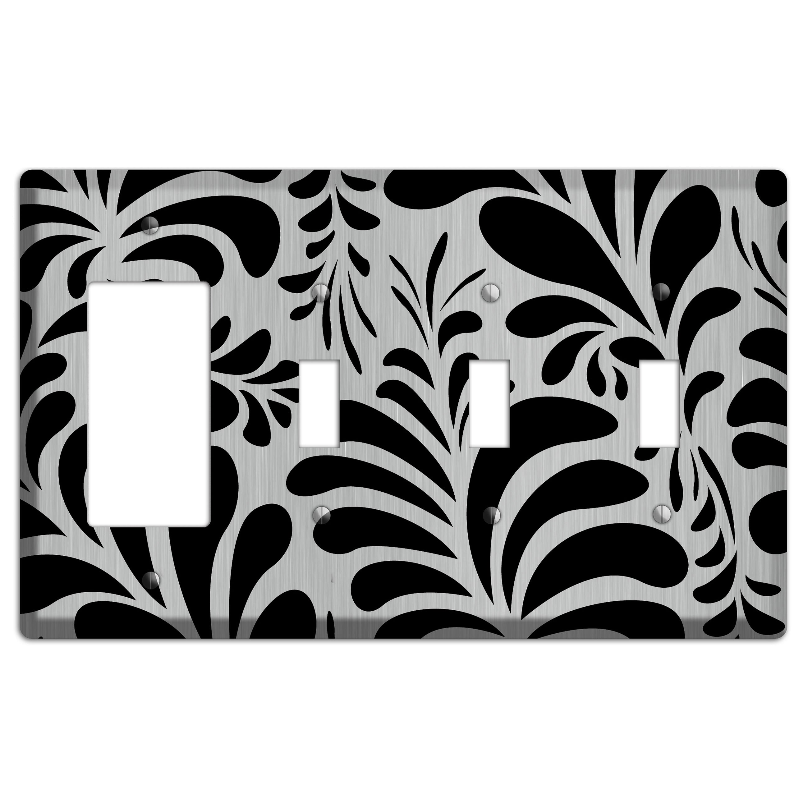 Black Herati  Stainless Rocker / 3 Toggle Wallplate