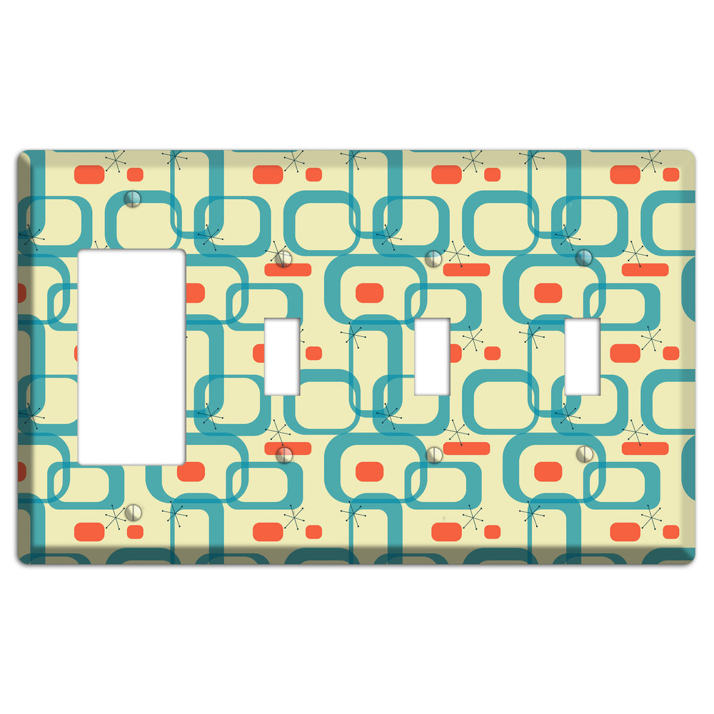 Blue and Yellow Oval Rocker / 3 Toggle Wallplate