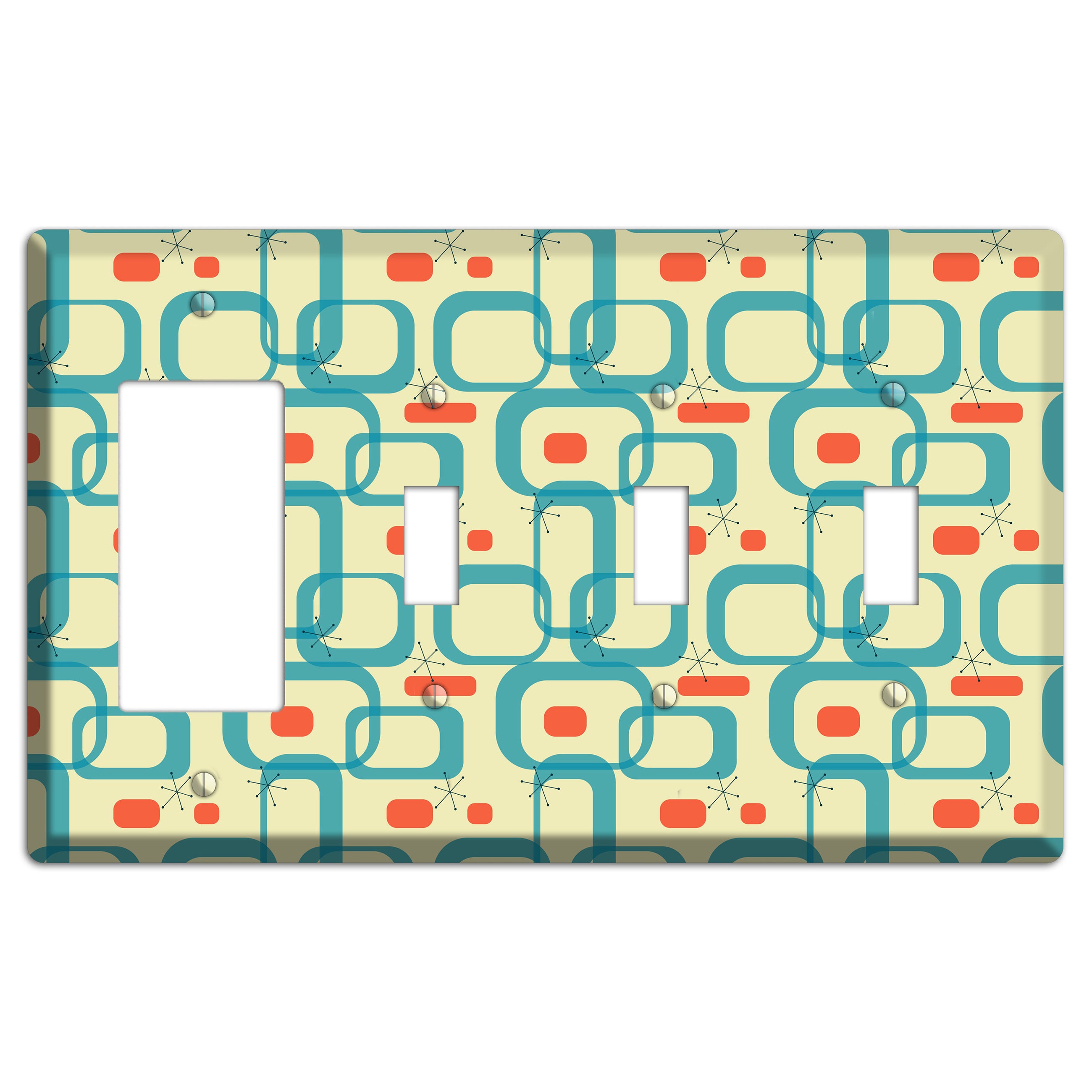Blue and Yellow Oval Rocker / 3 Toggle Wallplate