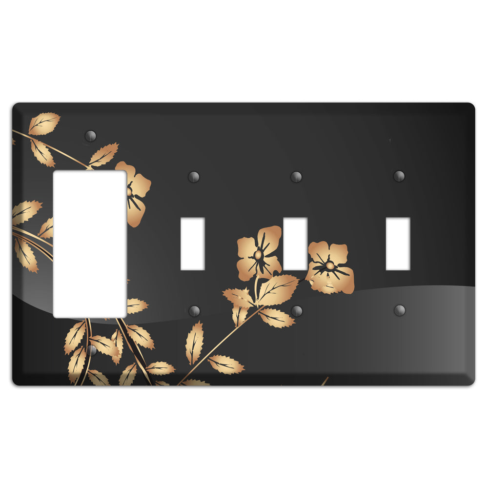 Black Sprig Rocker / 3 Toggle Wallplate