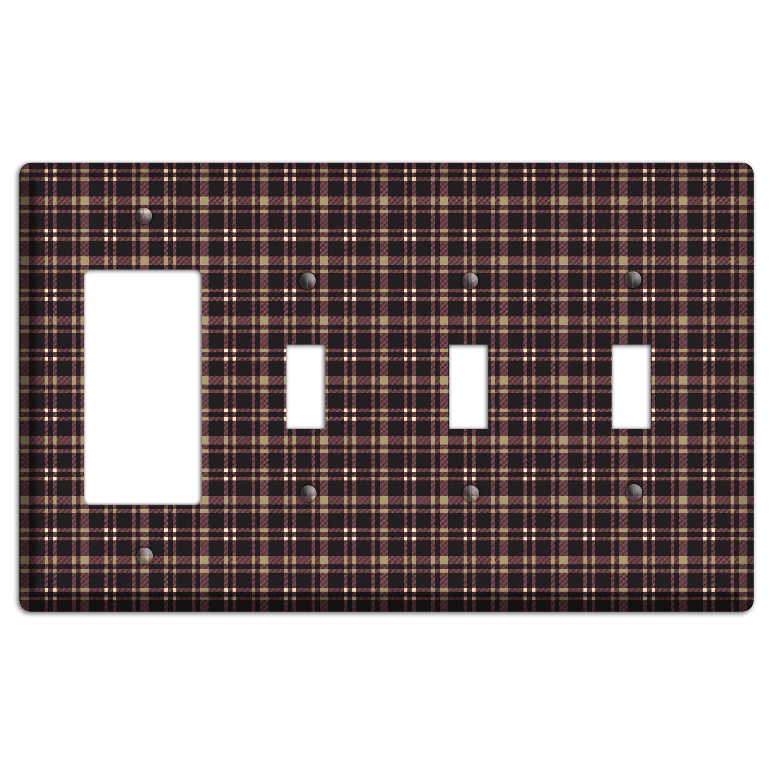 Dark Brown Plaid Rocker / 3 Toggle Wallplate