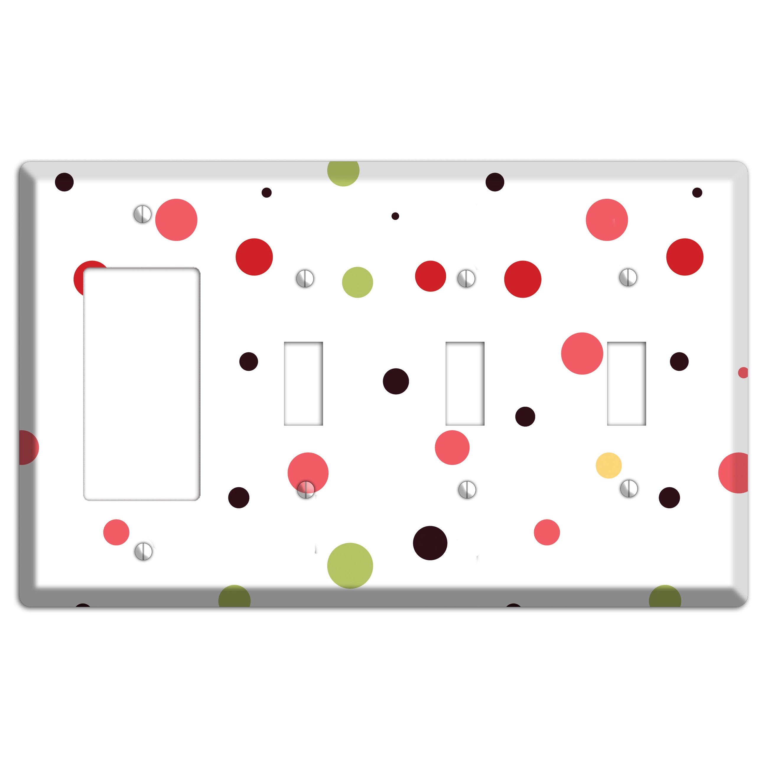 White with Multi Pink Small Dots Rocker / 3 Toggle Wallplate