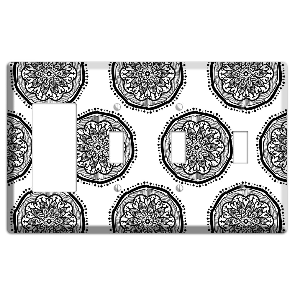 Mandala Black and White Style R Cover Plates Rocker / 3 Toggle Wallplate