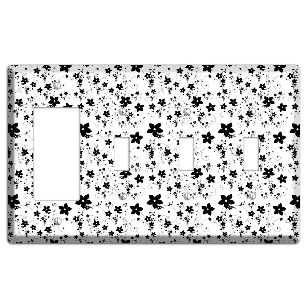 Black and White Flowers Rocker / 3 Toggle Wallplate