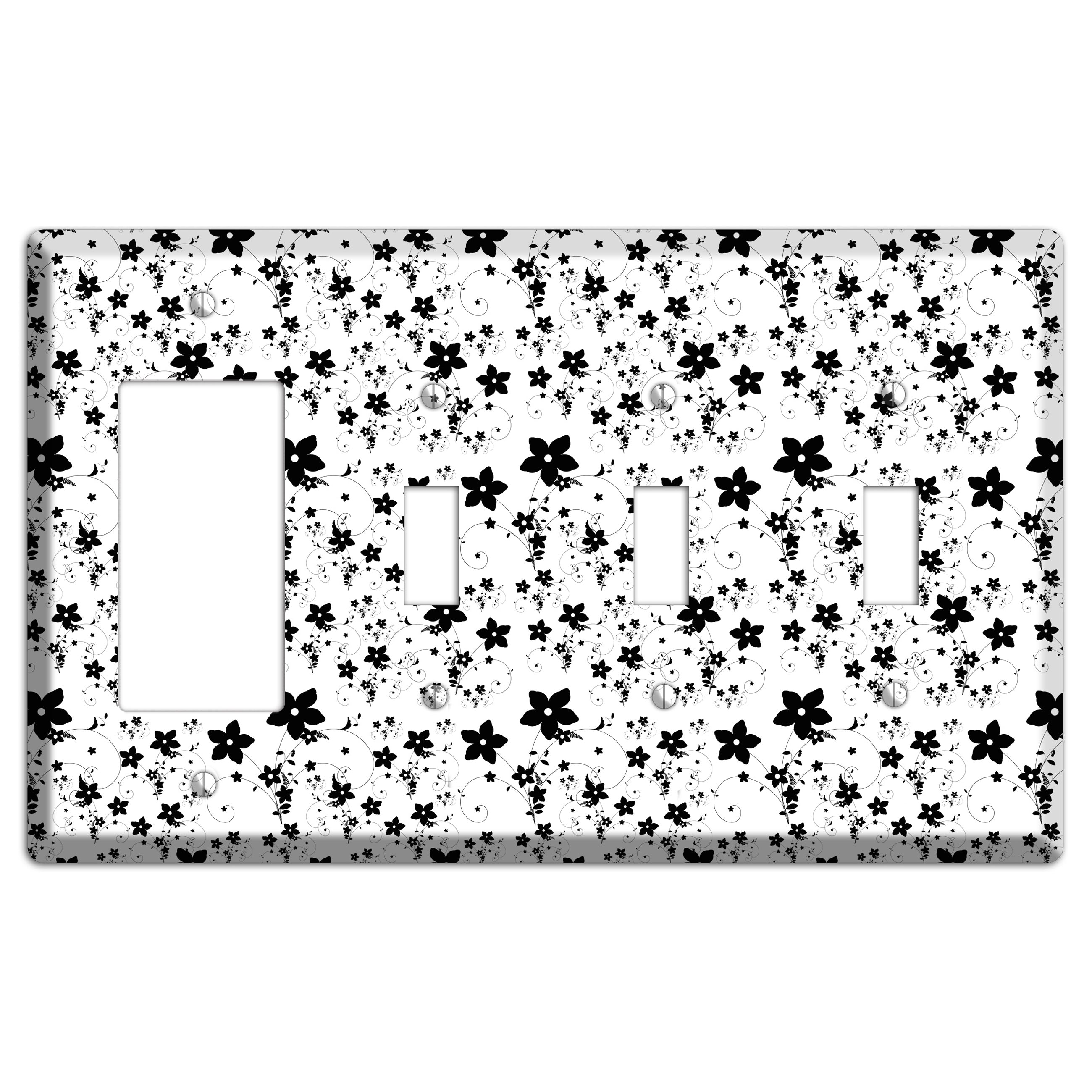 Black and White Flowers Rocker / 3 Toggle Wallplate