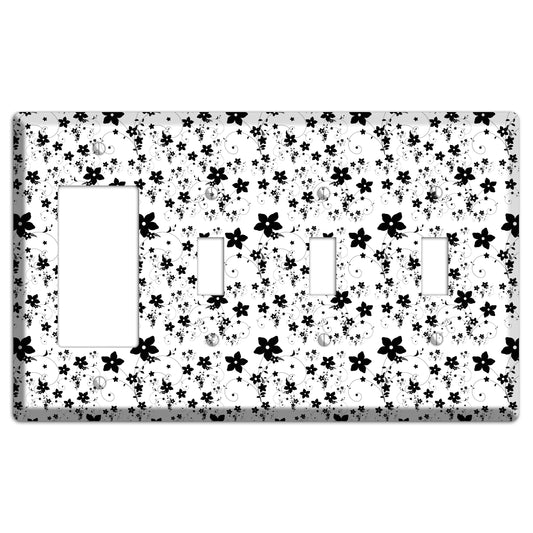 Black and White Flowers Rocker / 3 Toggle Wallplate