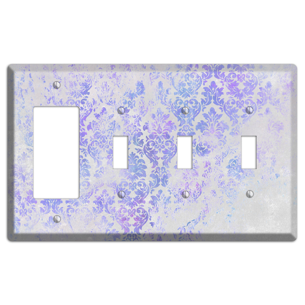 Periwinkle Gray Whimsical Damask Rocker / 3 Toggle Wallplate