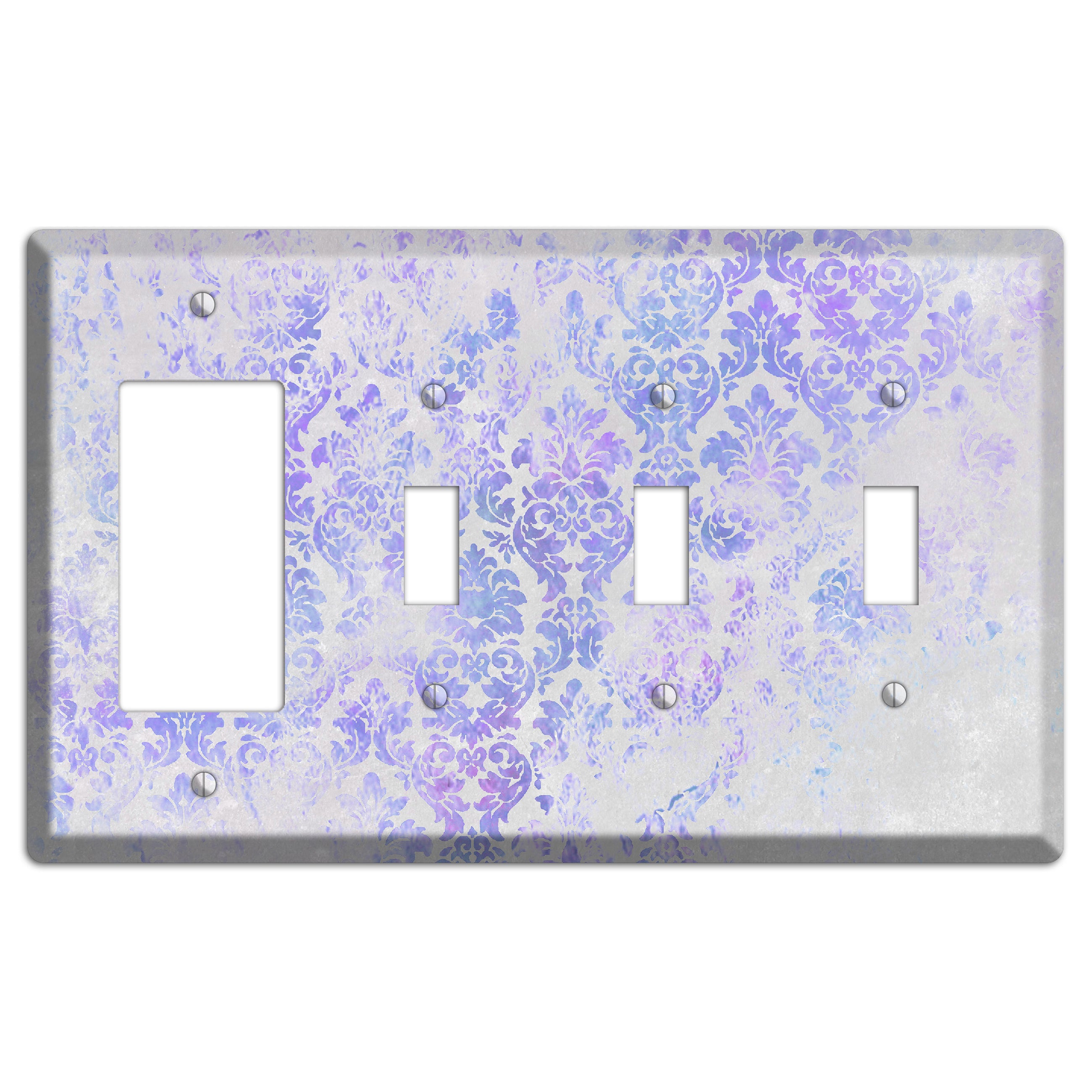 Periwinkle Gray Whimsical Damask Rocker / 3 Toggle Wallplate