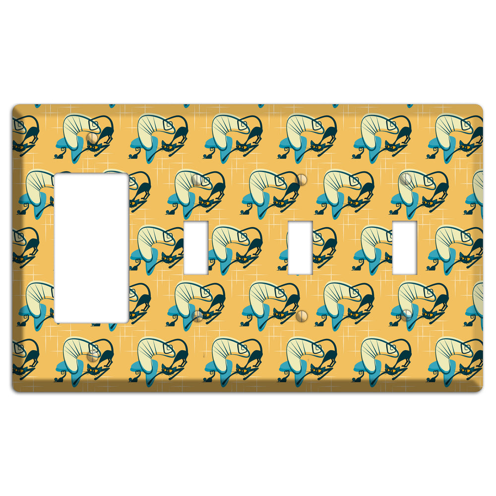 Yellow Kitties Rocker / 3 Toggle Wallplate