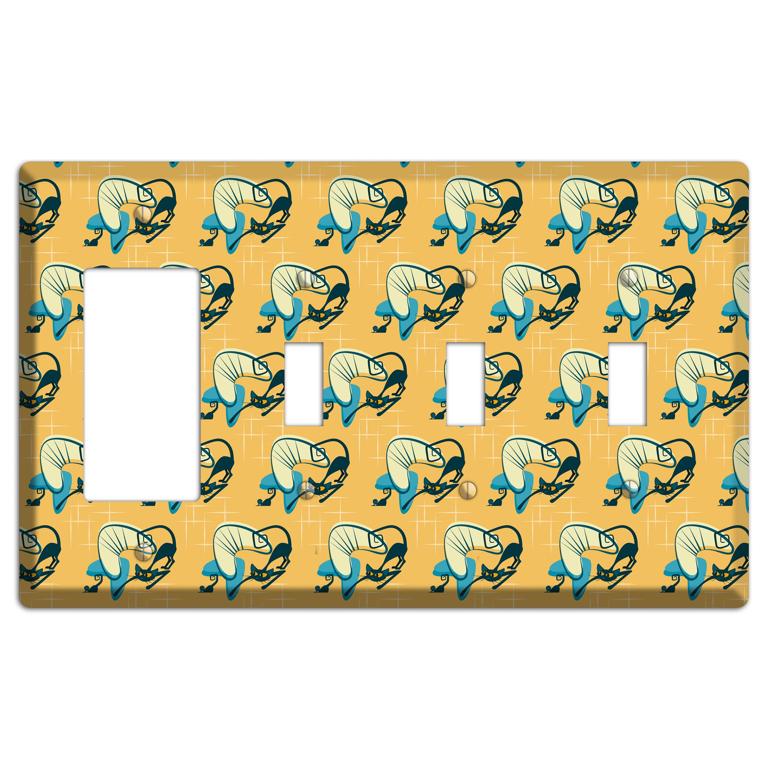 Yellow Kitties Rocker / 3 Toggle Wallplate