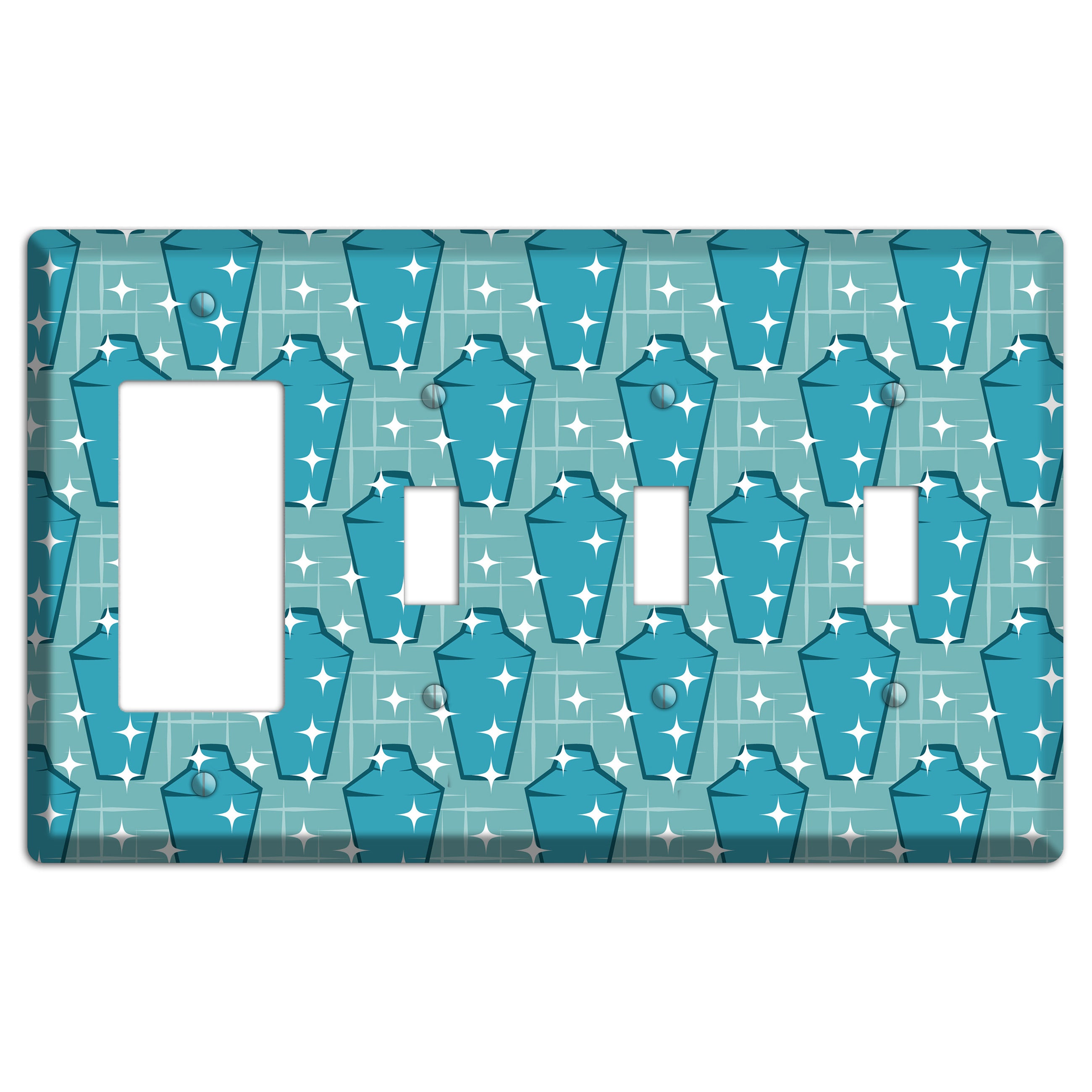 Blue and Teal Shaker Rocker / 3 Toggle Wallplate