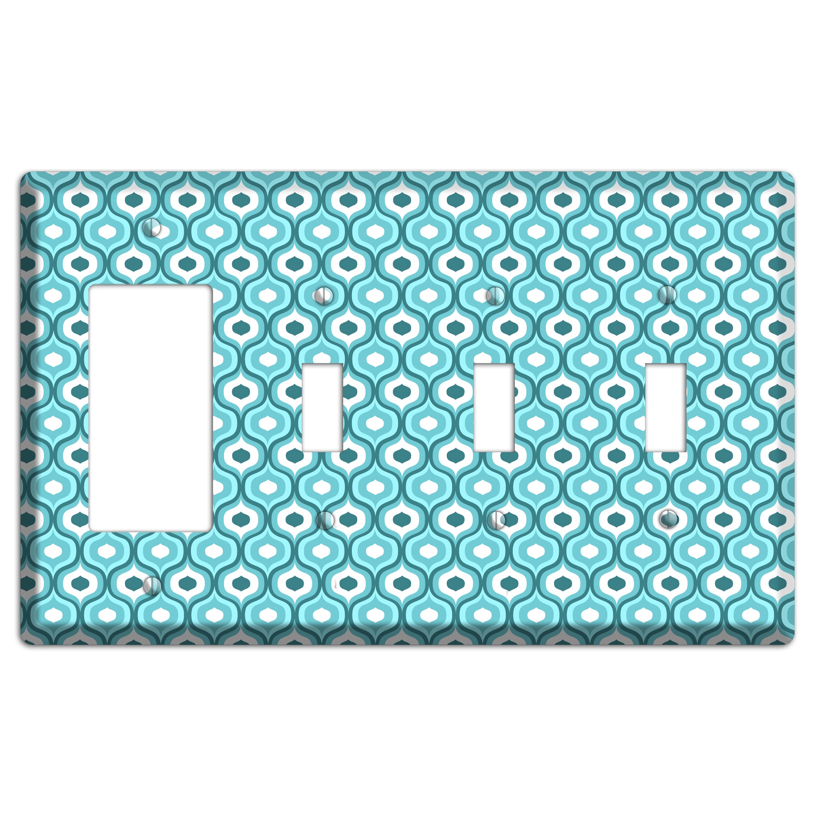 Multi Turquoise Double Scallop Rocker / 3 Toggle Wallplate
