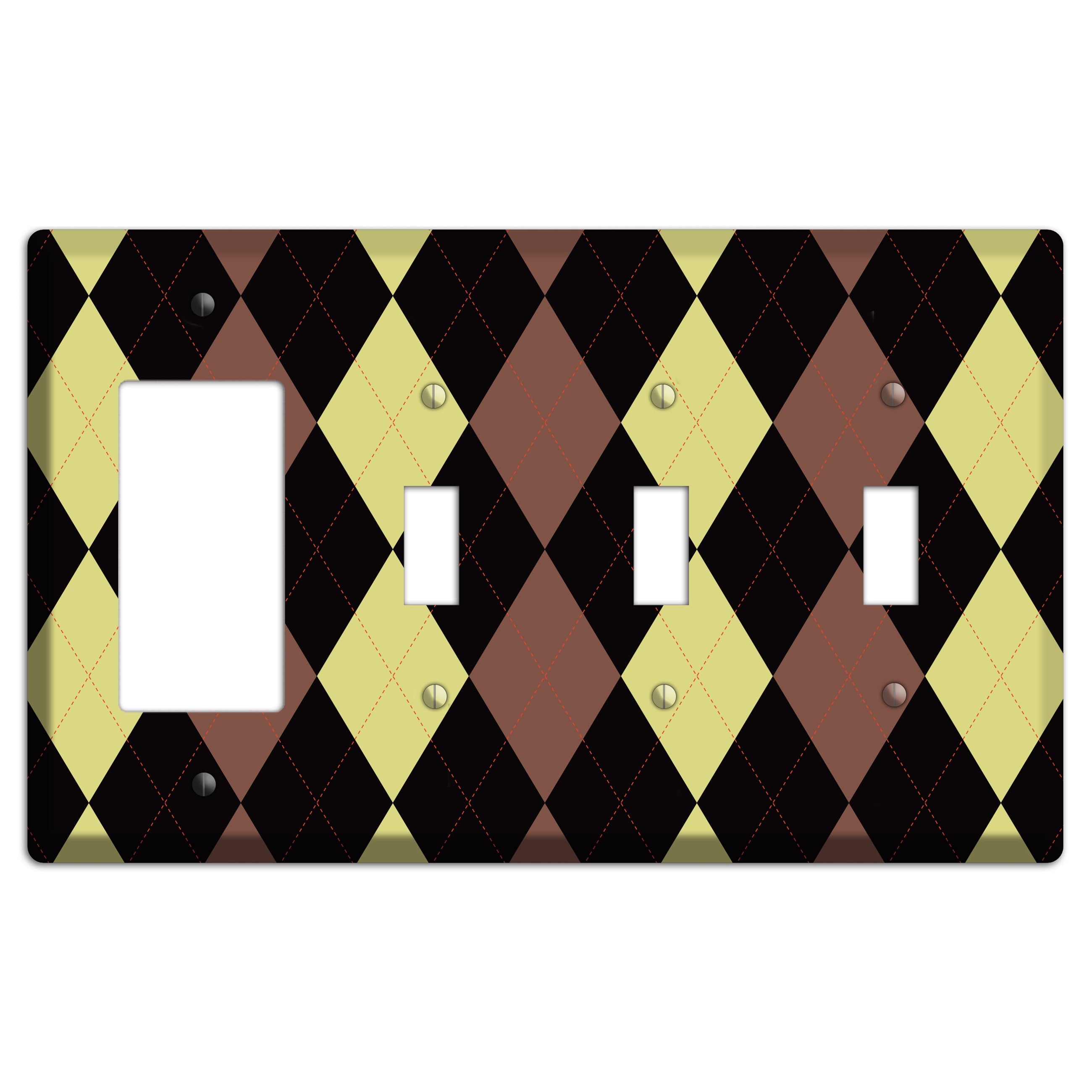 Yellow and Brown Argyle Rocker / 3 Toggle Wallplate