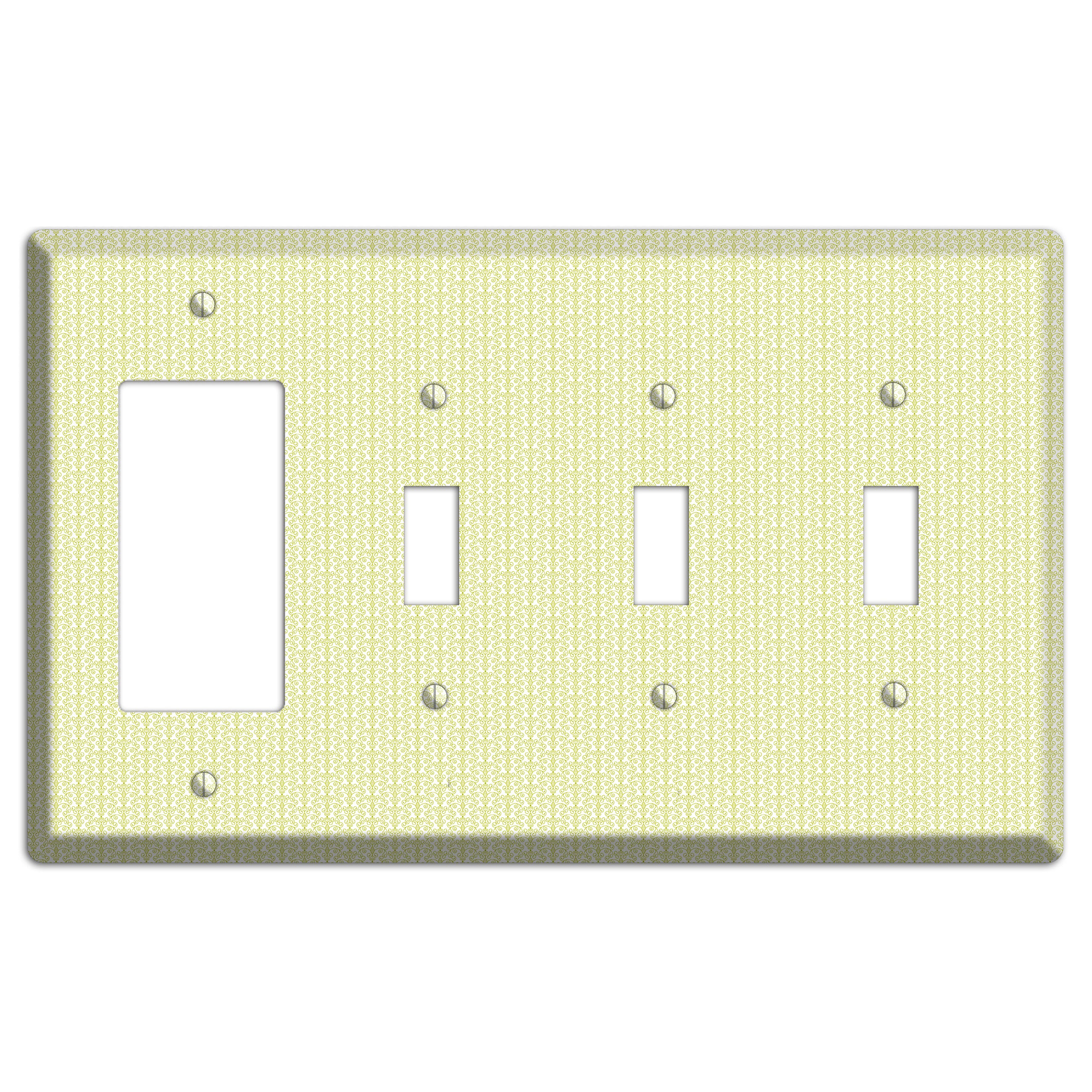 Olive Tiny Toile Half Drop Rocker / 3 Toggle Wallplate