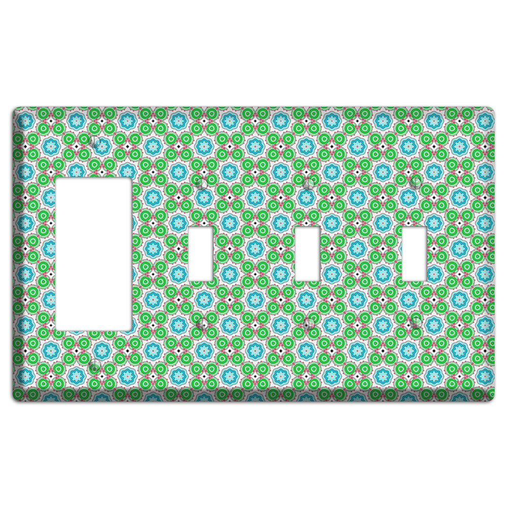 Green and Blue Foulard Rocker / 3 Toggle Wallplate