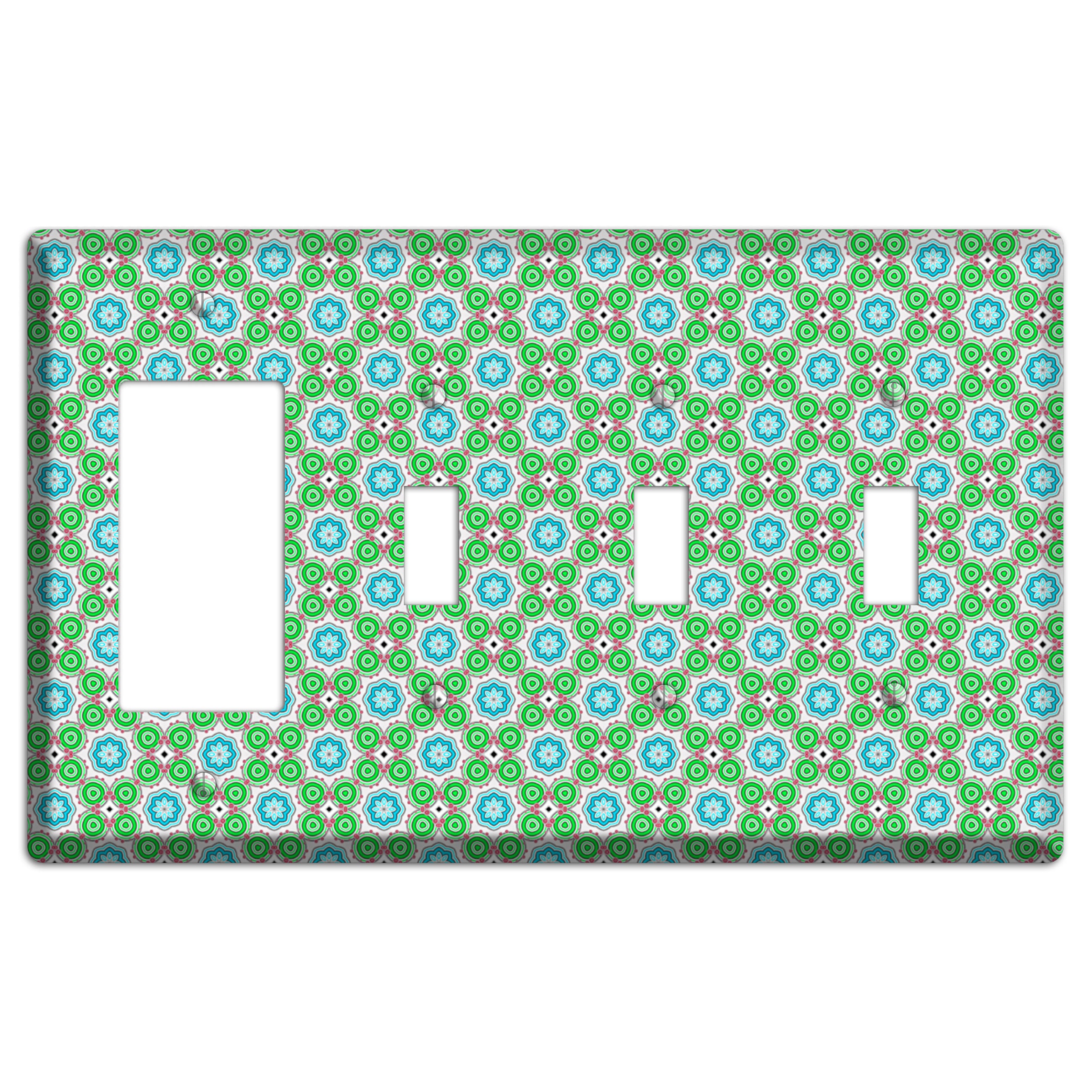 Green and Blue Foulard Rocker / 3 Toggle Wallplate