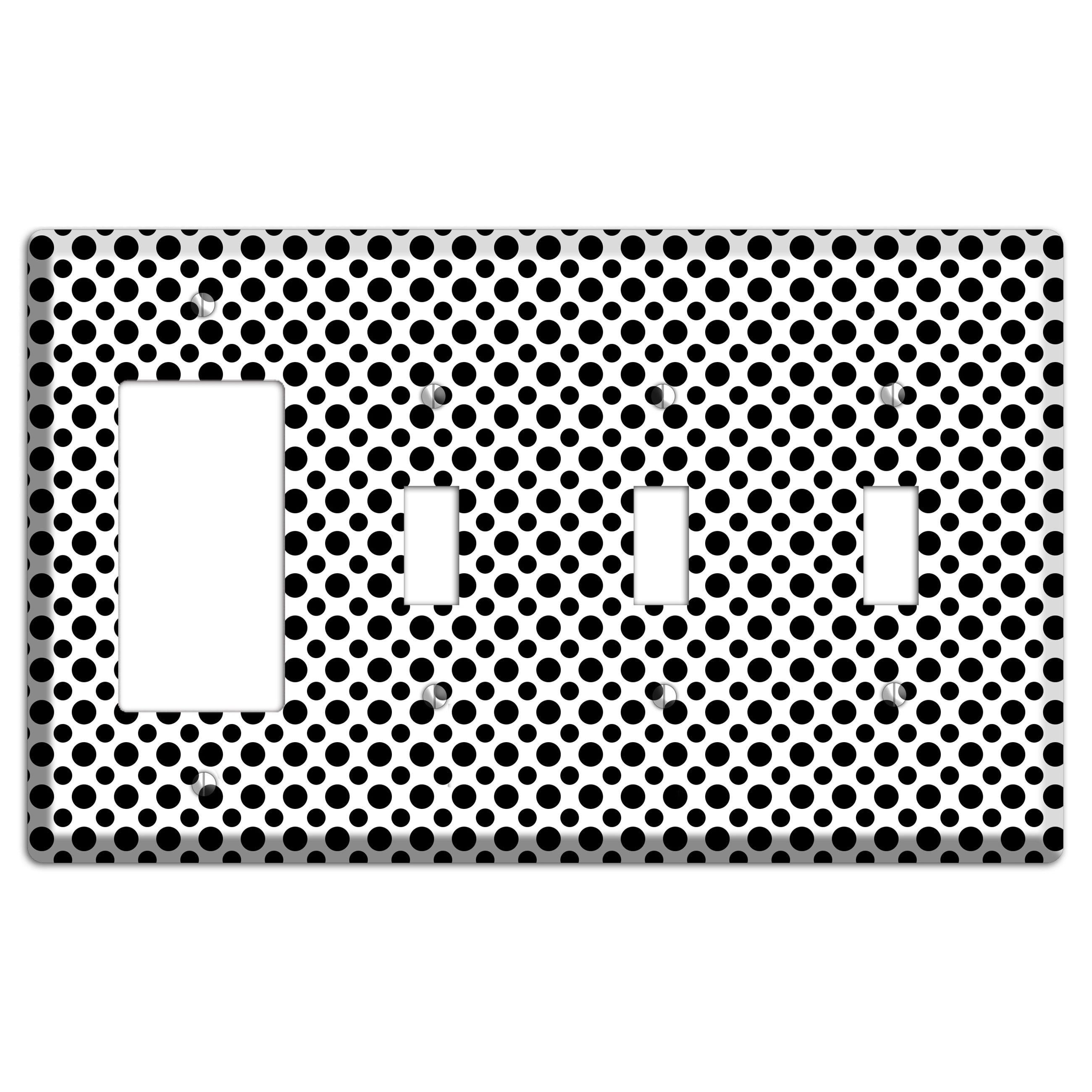 White with Black Multi Small Polka Dots Rocker / 3 Toggle Wallplate