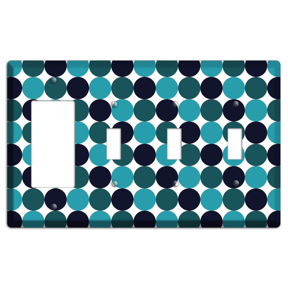 Multi Aqua Tiled Dots Rocker / 3 Toggle Wallplate