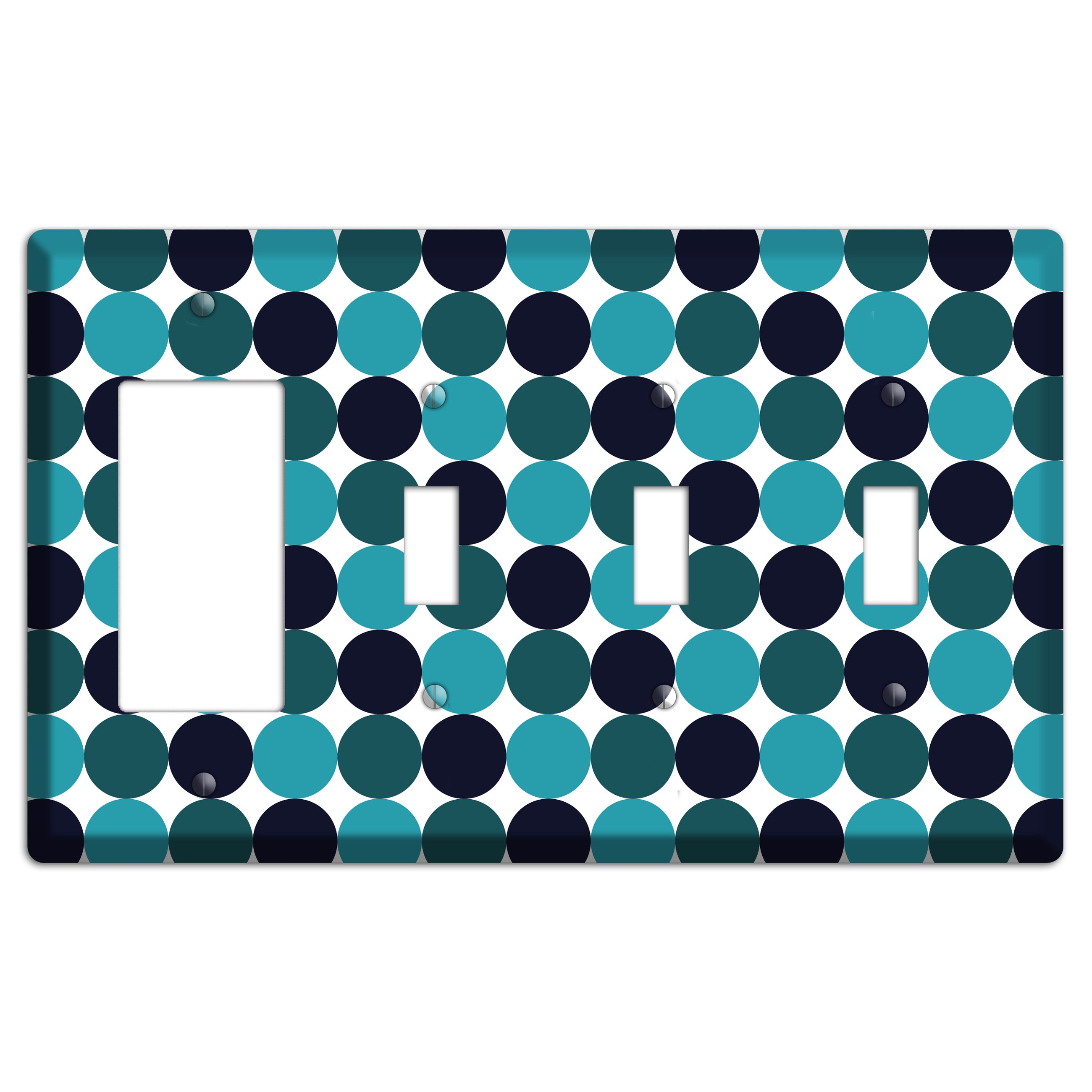 Multi Aqua Tiled Dots Rocker / 3 Toggle Wallplate