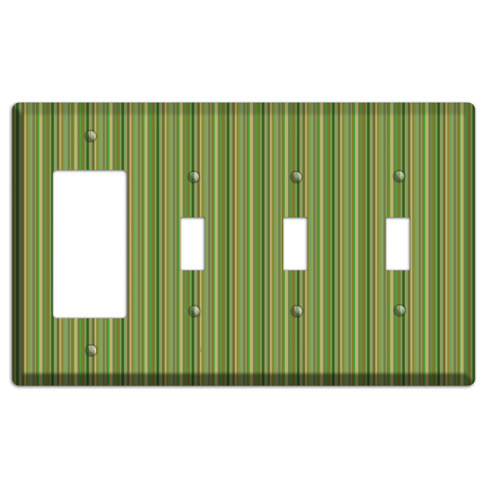 Multi Green Vertical Stripes Rocker / 3 Toggle Wallplate