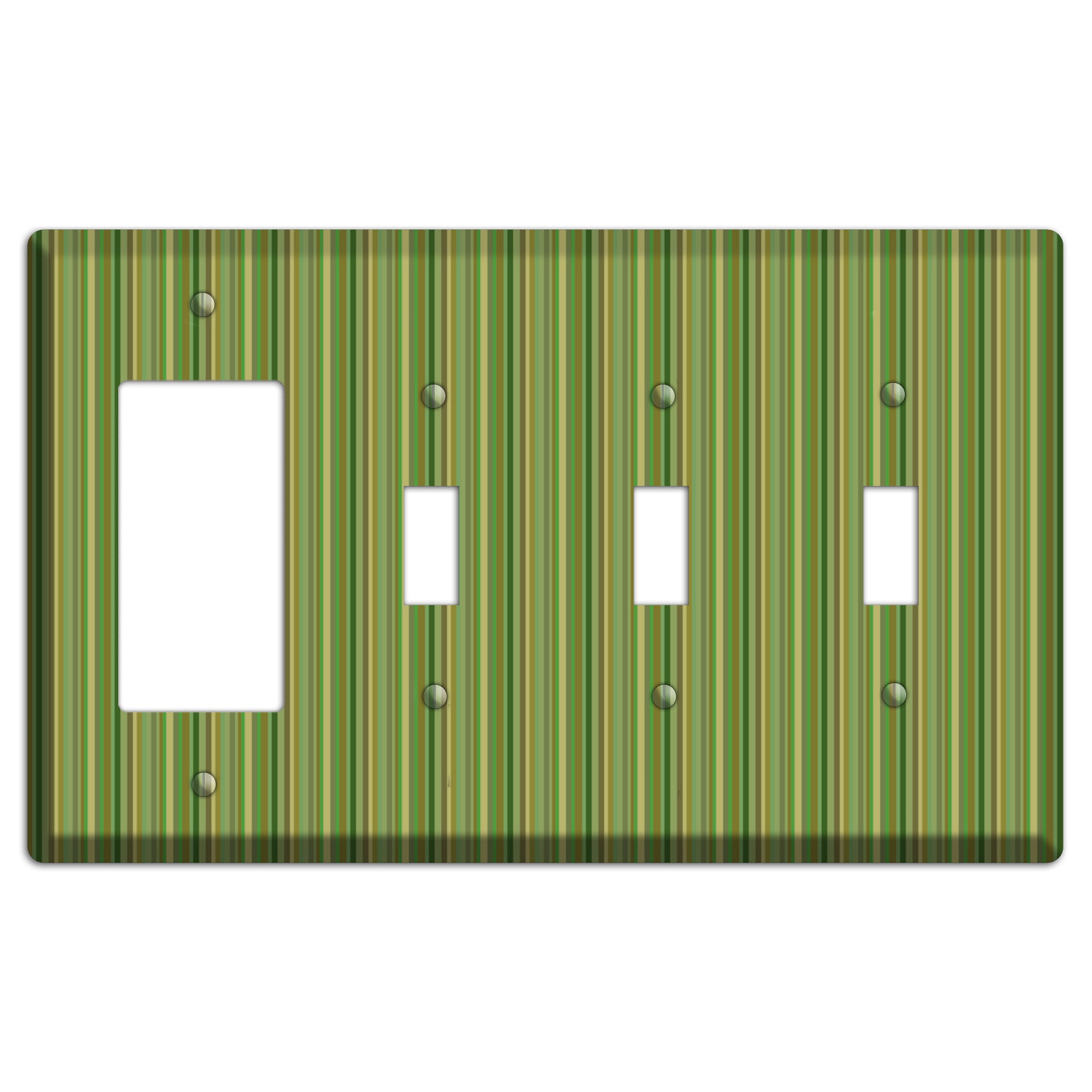 Multi Green Vertical Stripes Rocker / 3 Toggle Wallplate
