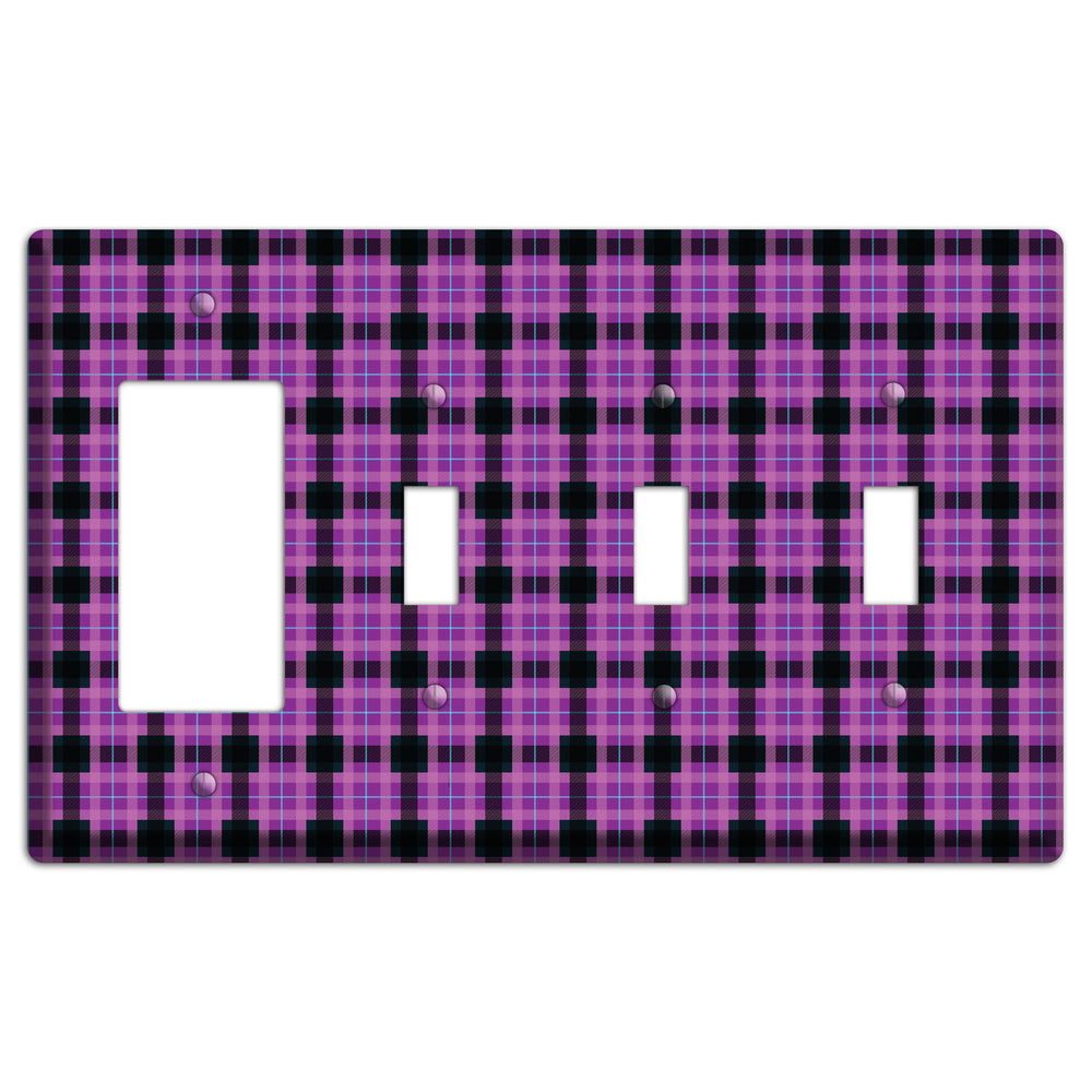 Purple and Black Plaid Rocker / 3 Toggle Wallplate