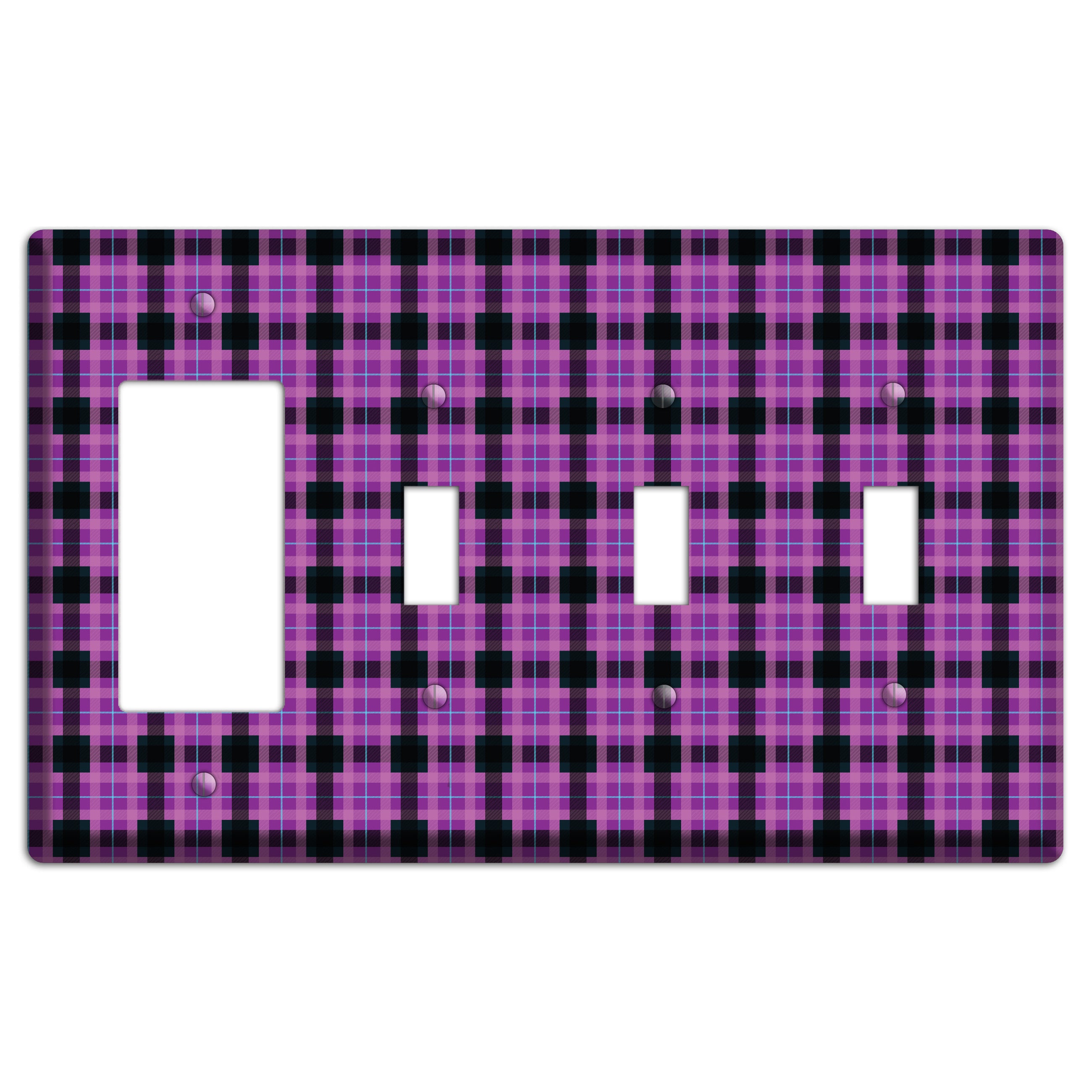 Purple and Black Plaid Rocker / 3 Toggle Wallplate
