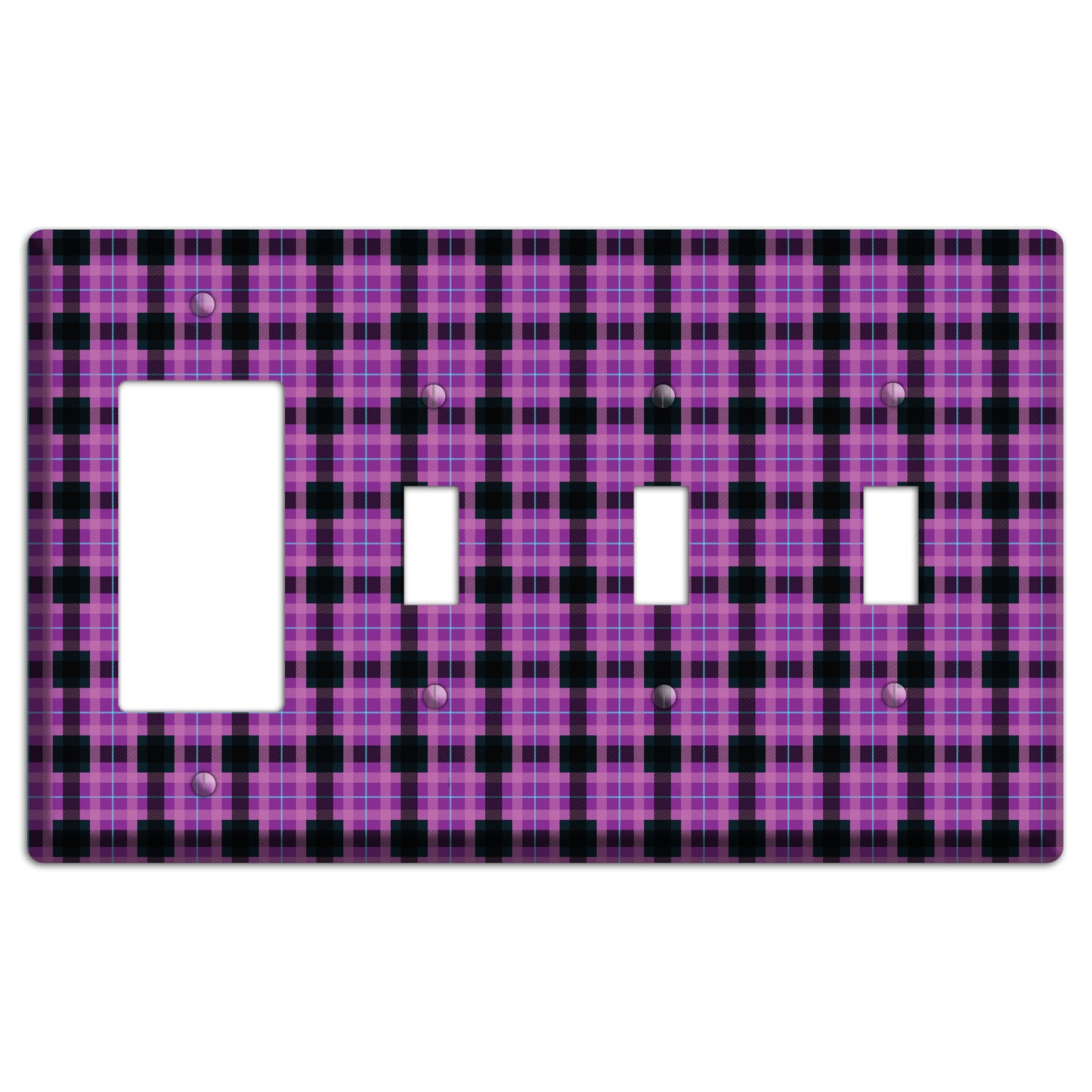 Purple and Black Plaid Rocker / 3 Toggle Wallplate