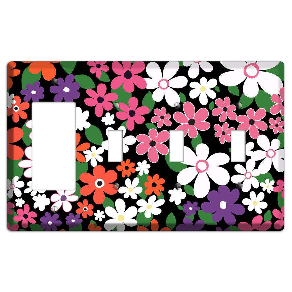 Hippie Flowers Rocker / 3 Toggle Wallplate