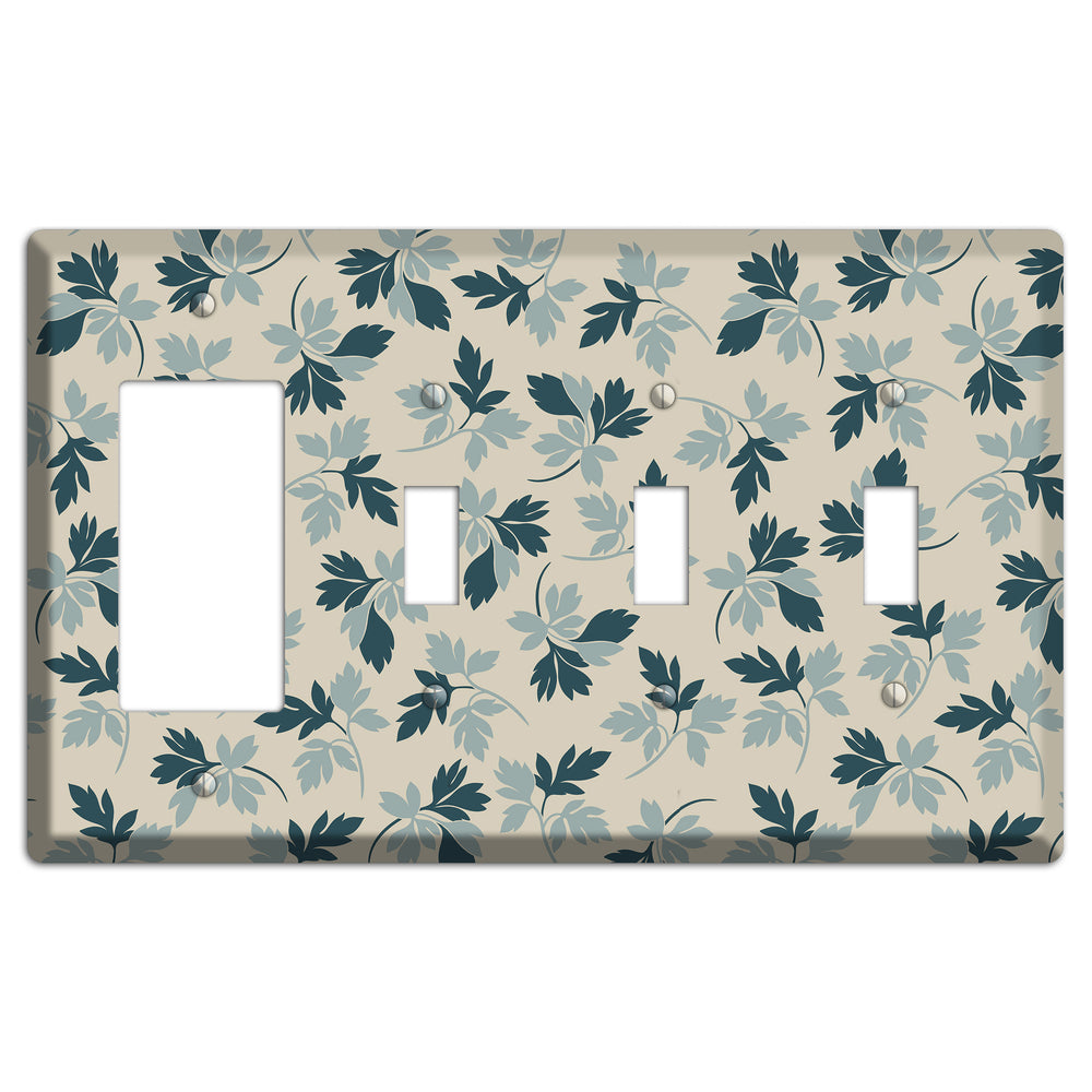 Blue Leaves Rocker / 3 Toggle Wallplate