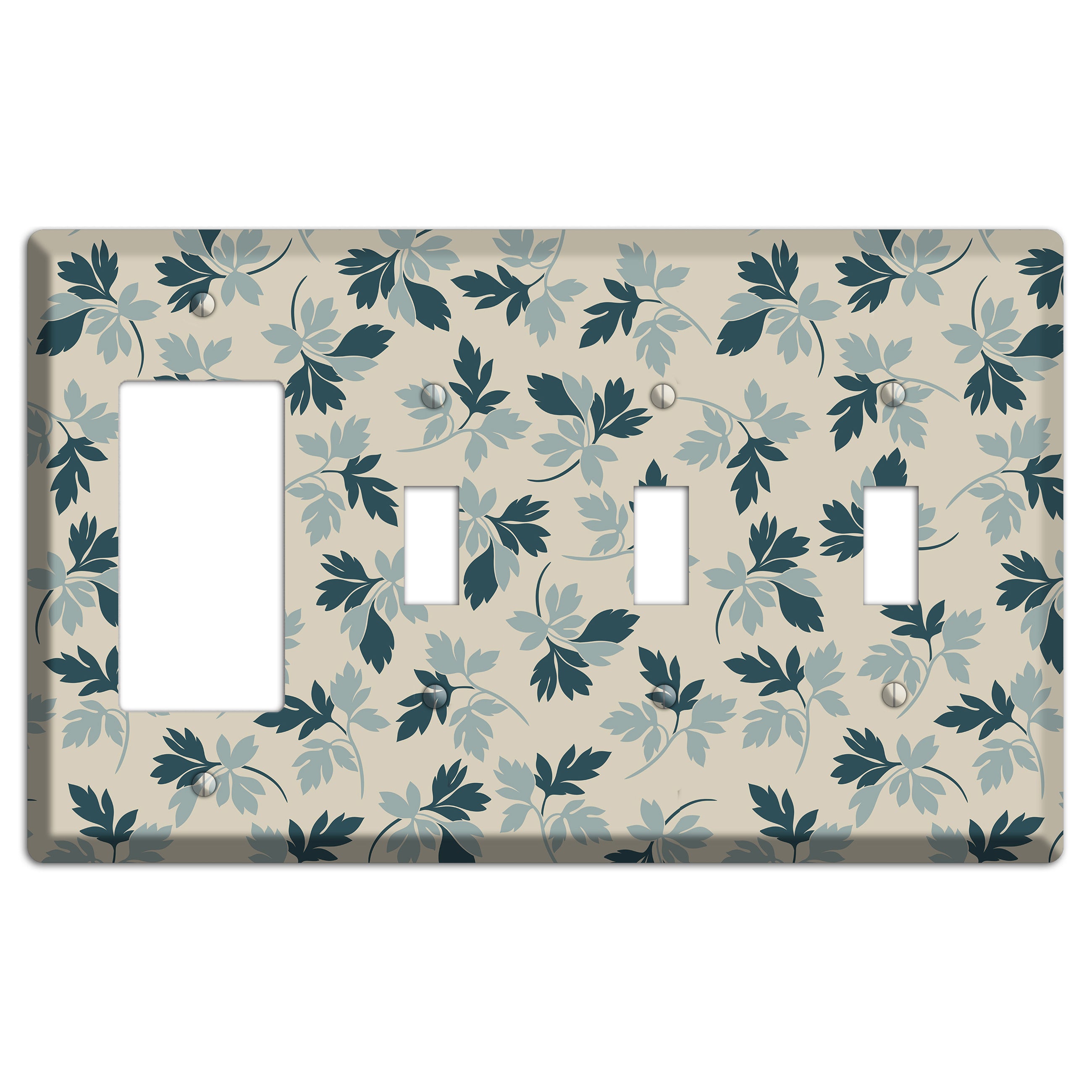 Blue Leaves Rocker / 3 Toggle Wallplate