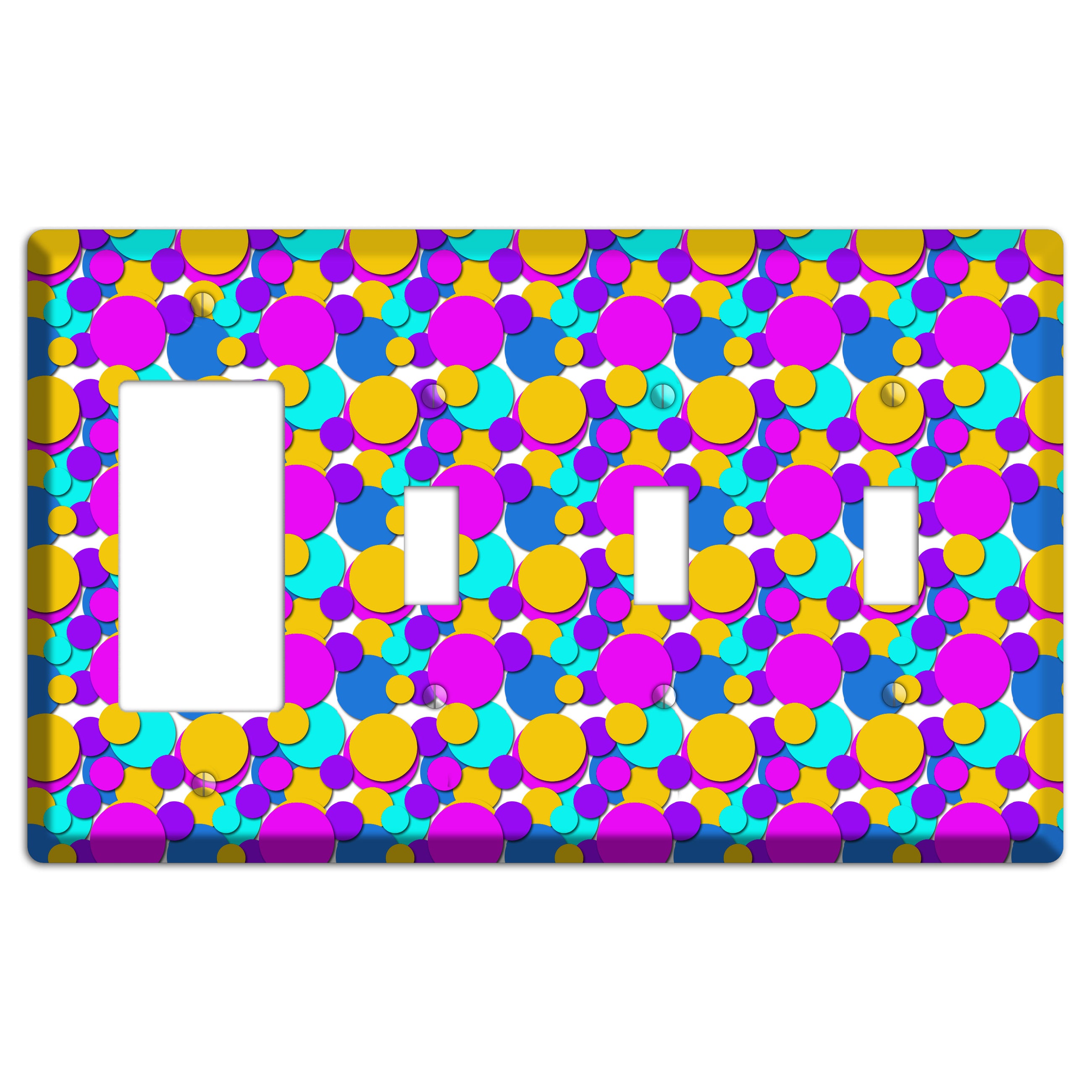 Orange Turquoise Fuschia Blue Bubble Dots Rocker / 3 Toggle Wallplate