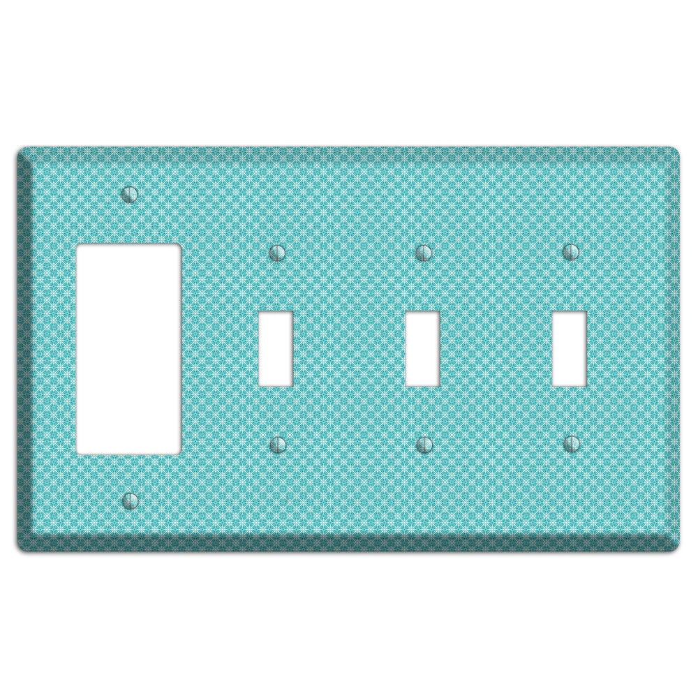 Turquoise Tiny Arabesque Rocker / 3 Toggle Wallplate