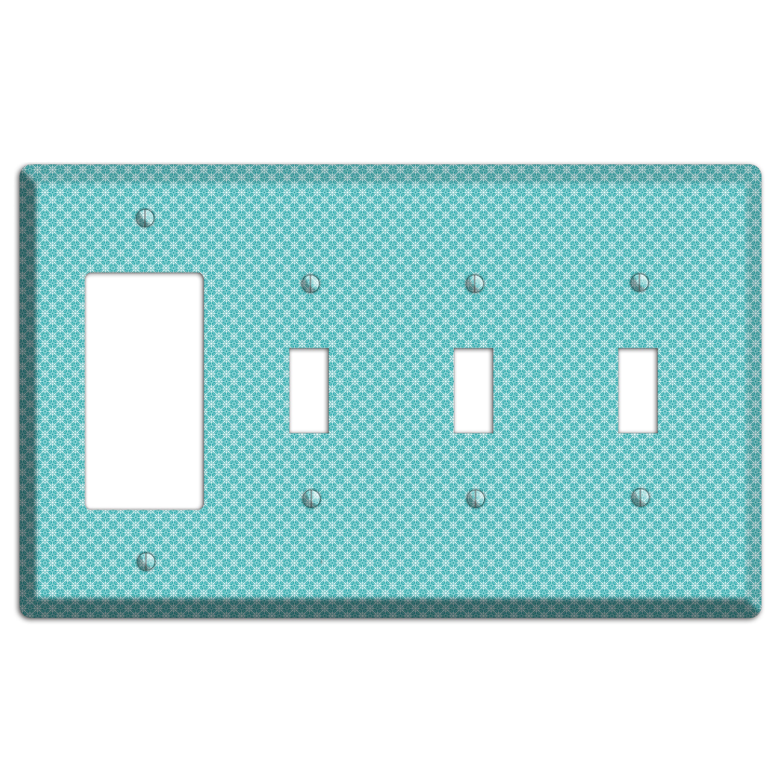 Turquoise Tiny Arabesque Rocker / 3 Toggle Wallplate