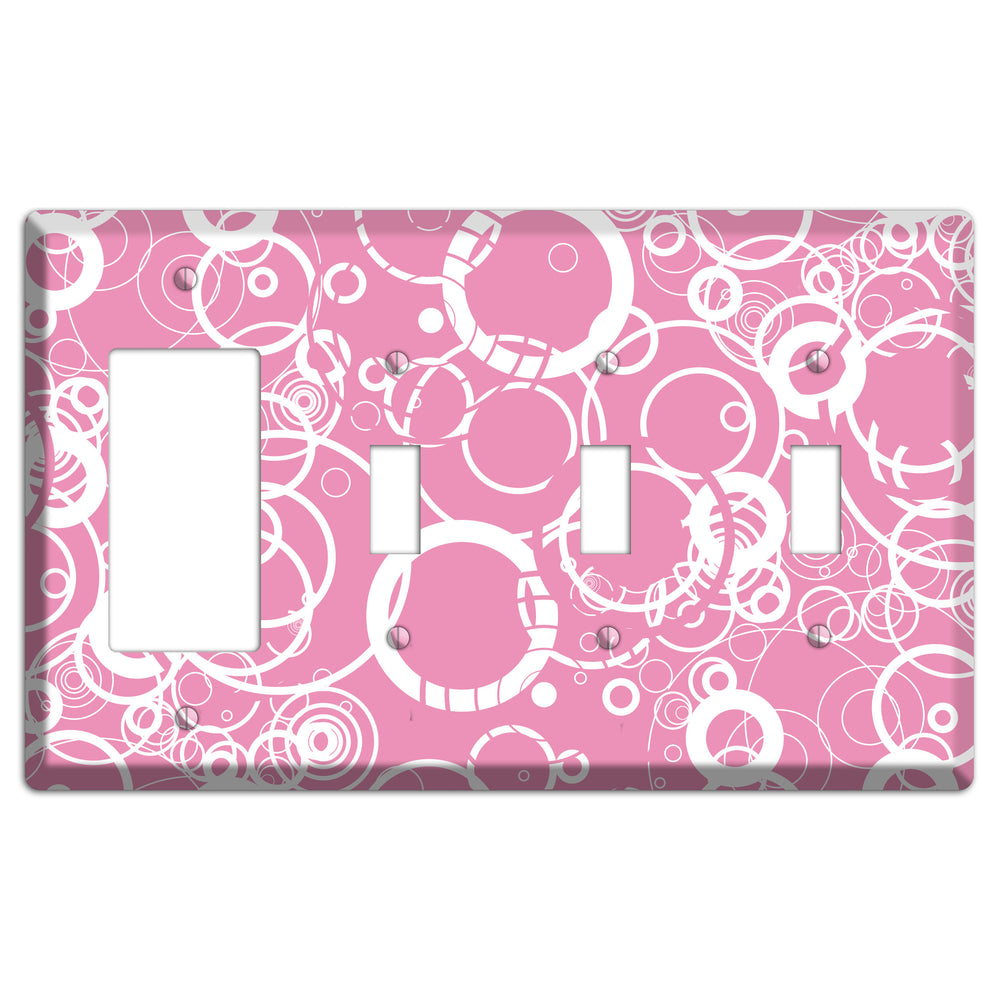Light Pink Circles Rocker / 3 Toggle Wallplate