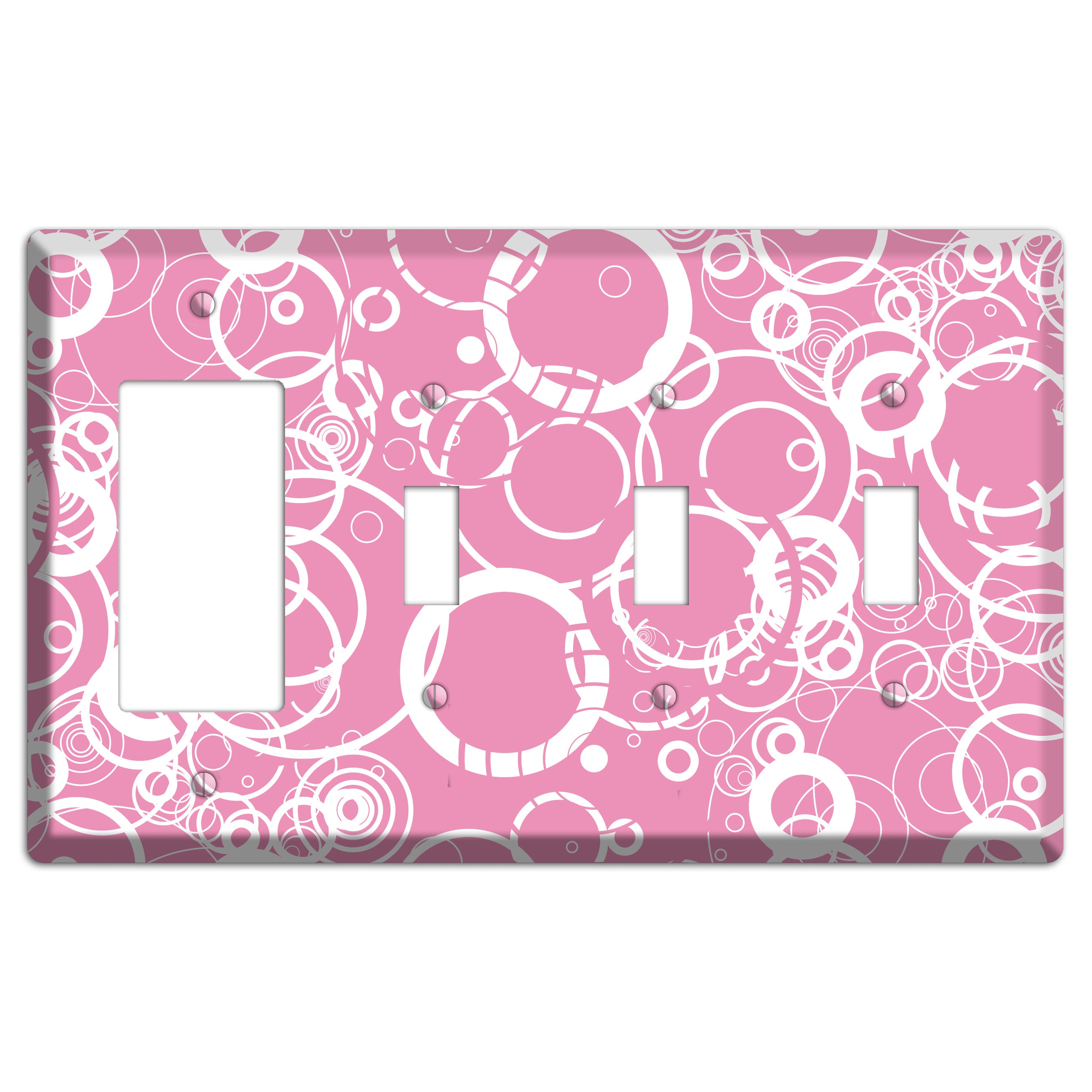 Light Pink Circles Rocker / 3 Toggle Wallplate