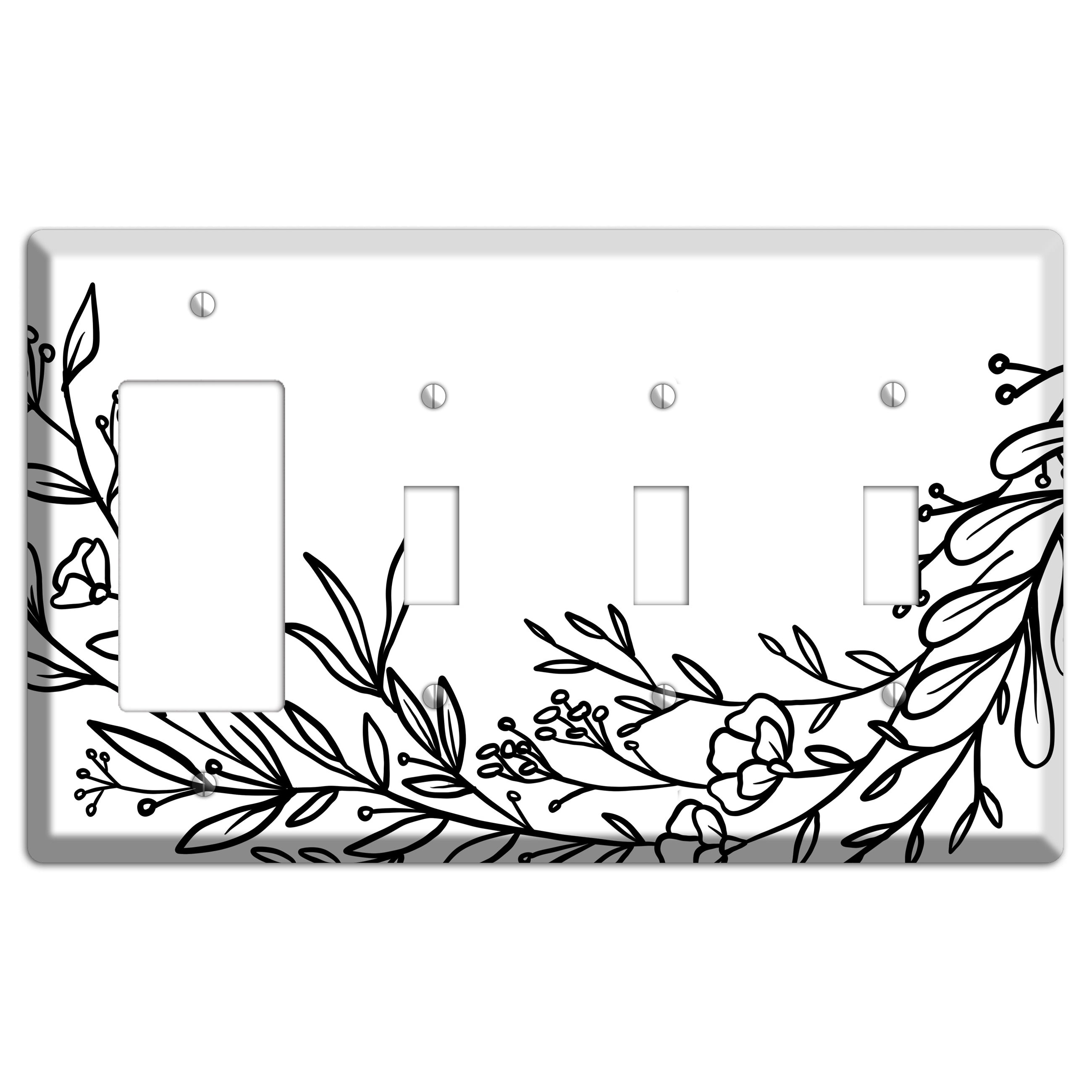 Hand-Drawn Floral 24 Rocker / 3 Toggle Wallplate