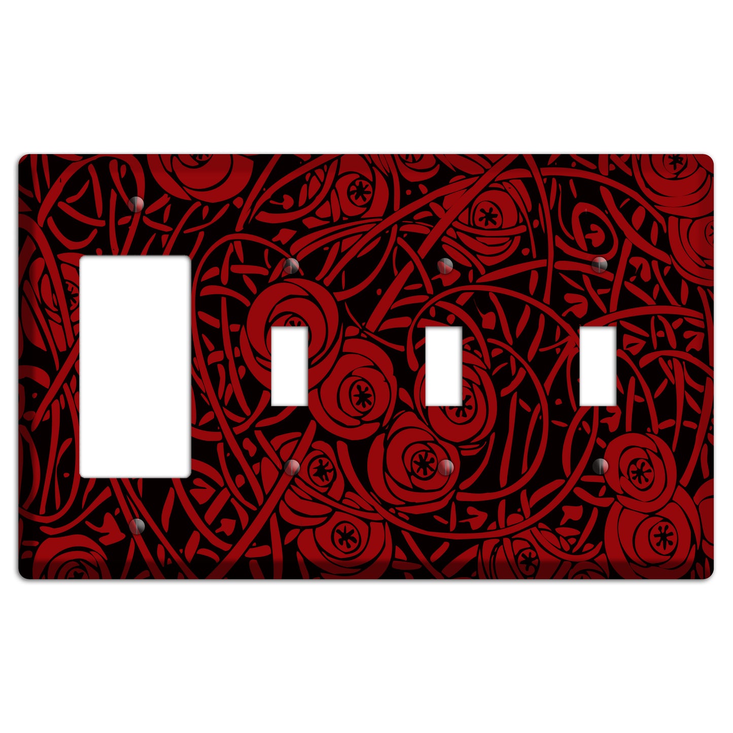 Red Deco Floral Rocker / 3 Toggle Wallplate