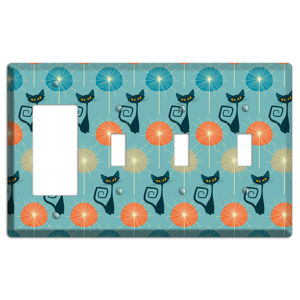 Atomic Burst Kitties Rocker / 3 Toggle Wallplate