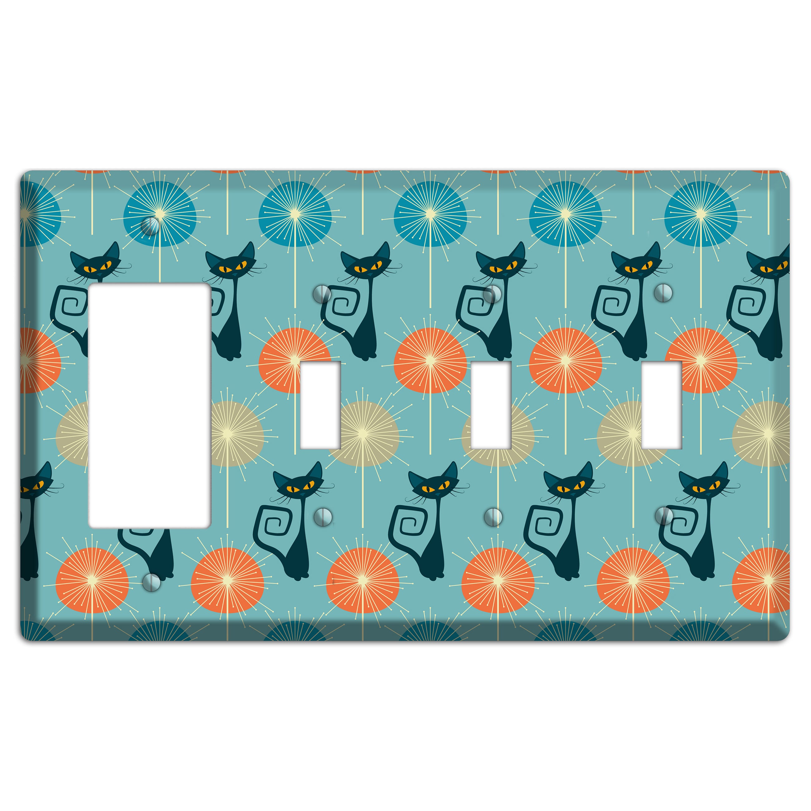 Atomic Burst Kitties Rocker / 3 Toggle Wallplate