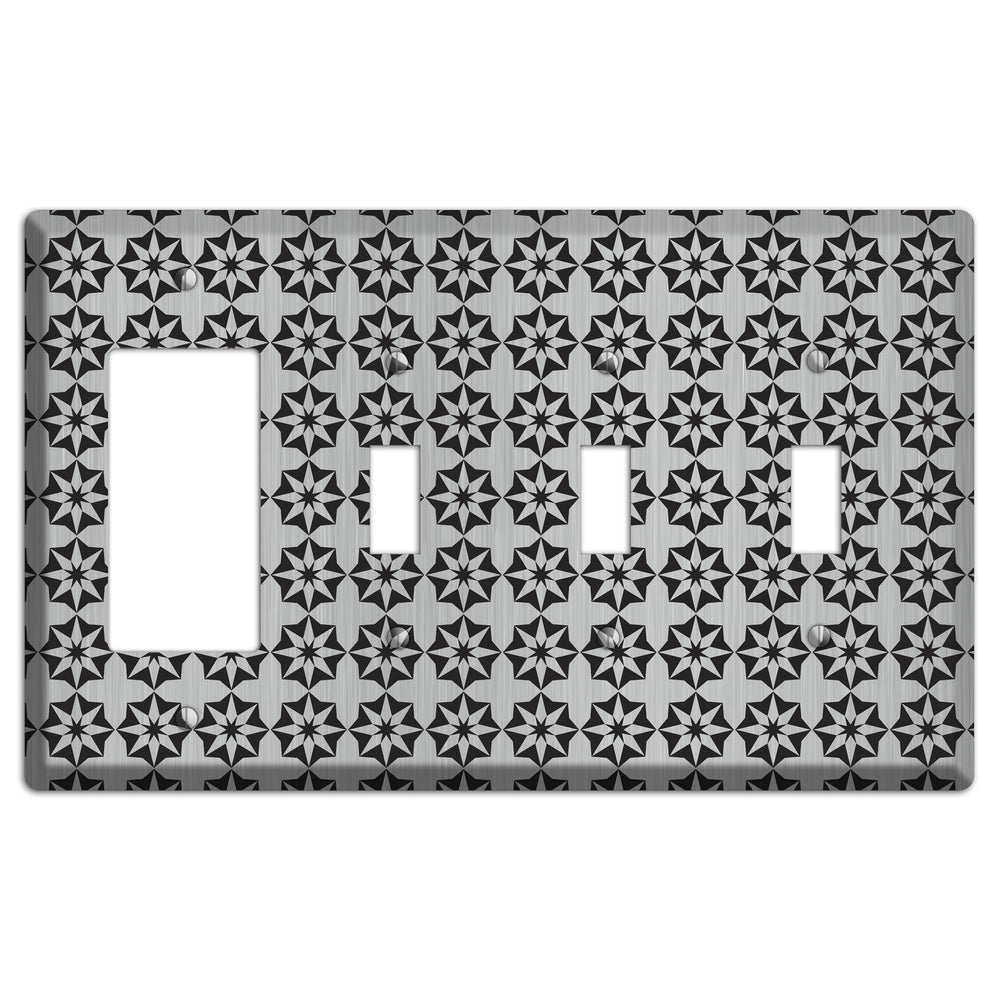 Stainless Steel with Black Foulard Rocker / 3 Toggle Wallplate