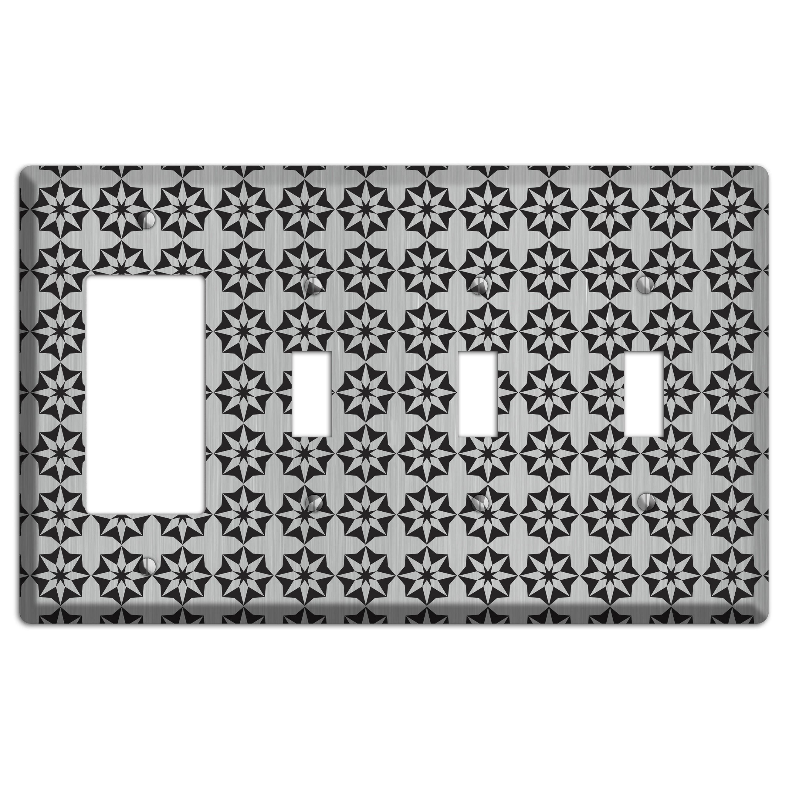 Stainless with Black Foulard Rocker / 3 Toggle Wallplate