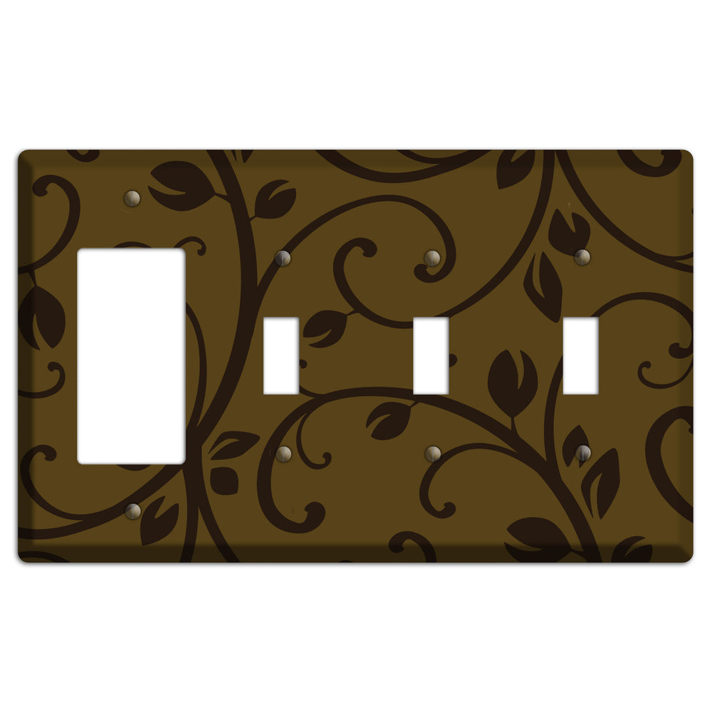 Brown Bud Sprig Rocker / 3 Toggle Wallplate