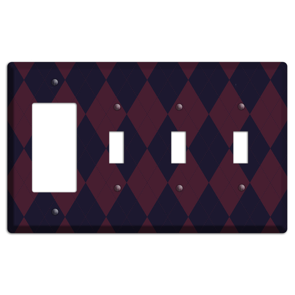 Dark Purple Argyle Rocker / 3 Toggle Wallplate