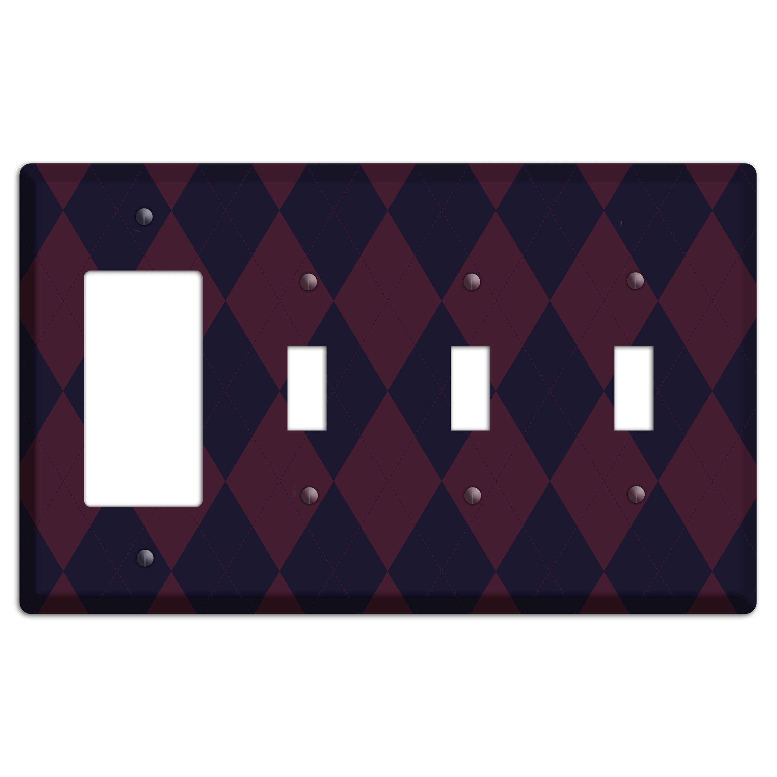Dark Purple Argyle Rocker / 3 Toggle Wallplate