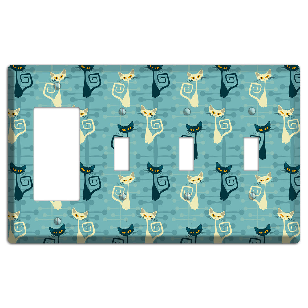 Black and Yellow Kitties Rocker / 3 Toggle Wallplate