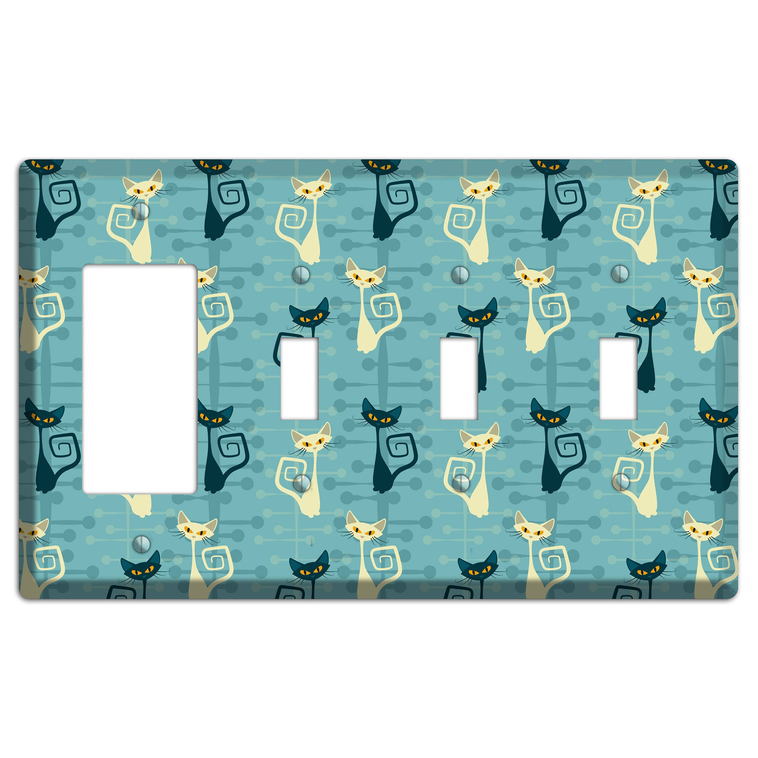 Black and Yellow Kitties Rocker / 3 Toggle Wallplate