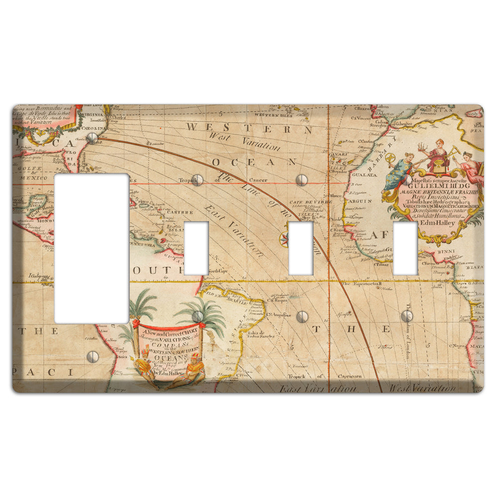 Map of Latin America Rocker / 3 Toggle Wallplate