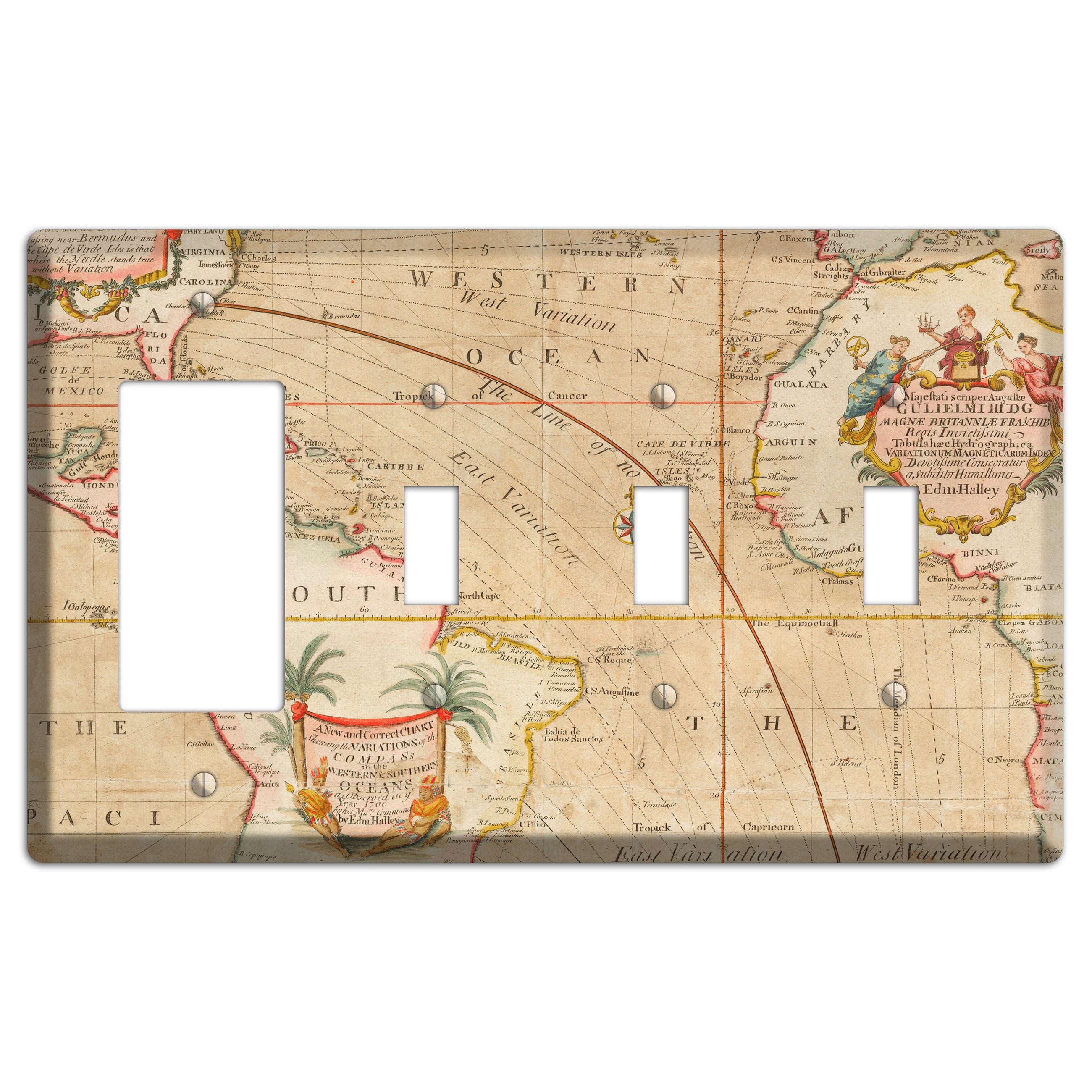 Map of Latin America Rocker / 3 Toggle Wallplate